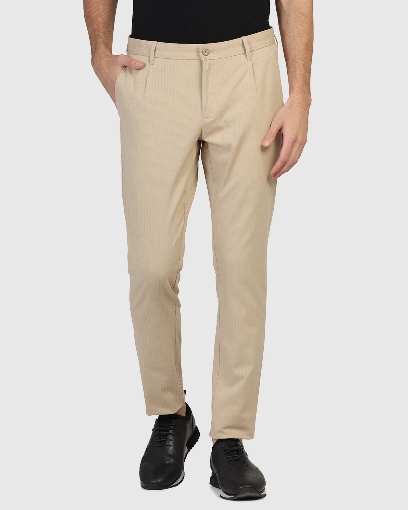 Super Slim Phoenix Casual Beige Striped Khakis - Paula - Blackberrys