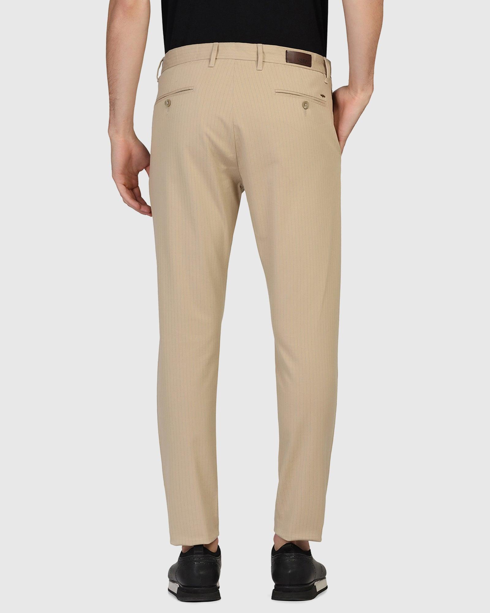 Super Slim Phoenix Casual Beige Striped Khakis - Paula - Blackberrys