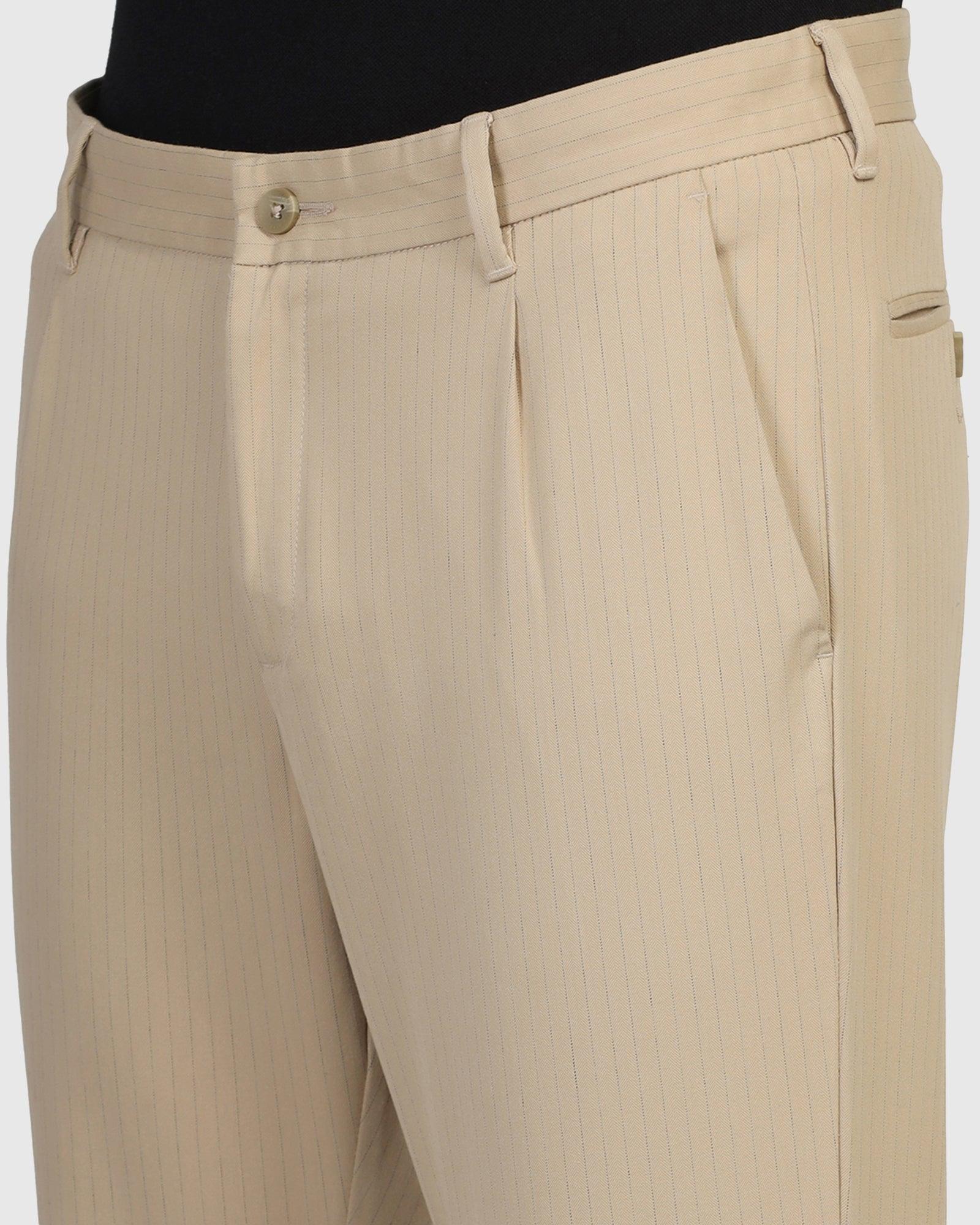 Super Slim Phoenix Casual Beige Striped Khakis - Paula - Blackberrys