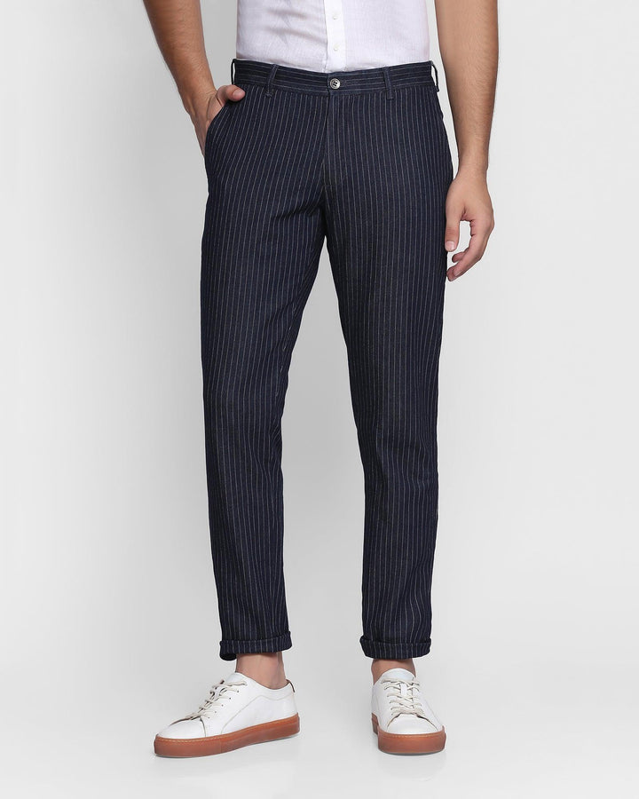 Super Slim Phoenix Casual Indigo Striped Khakis - Regent