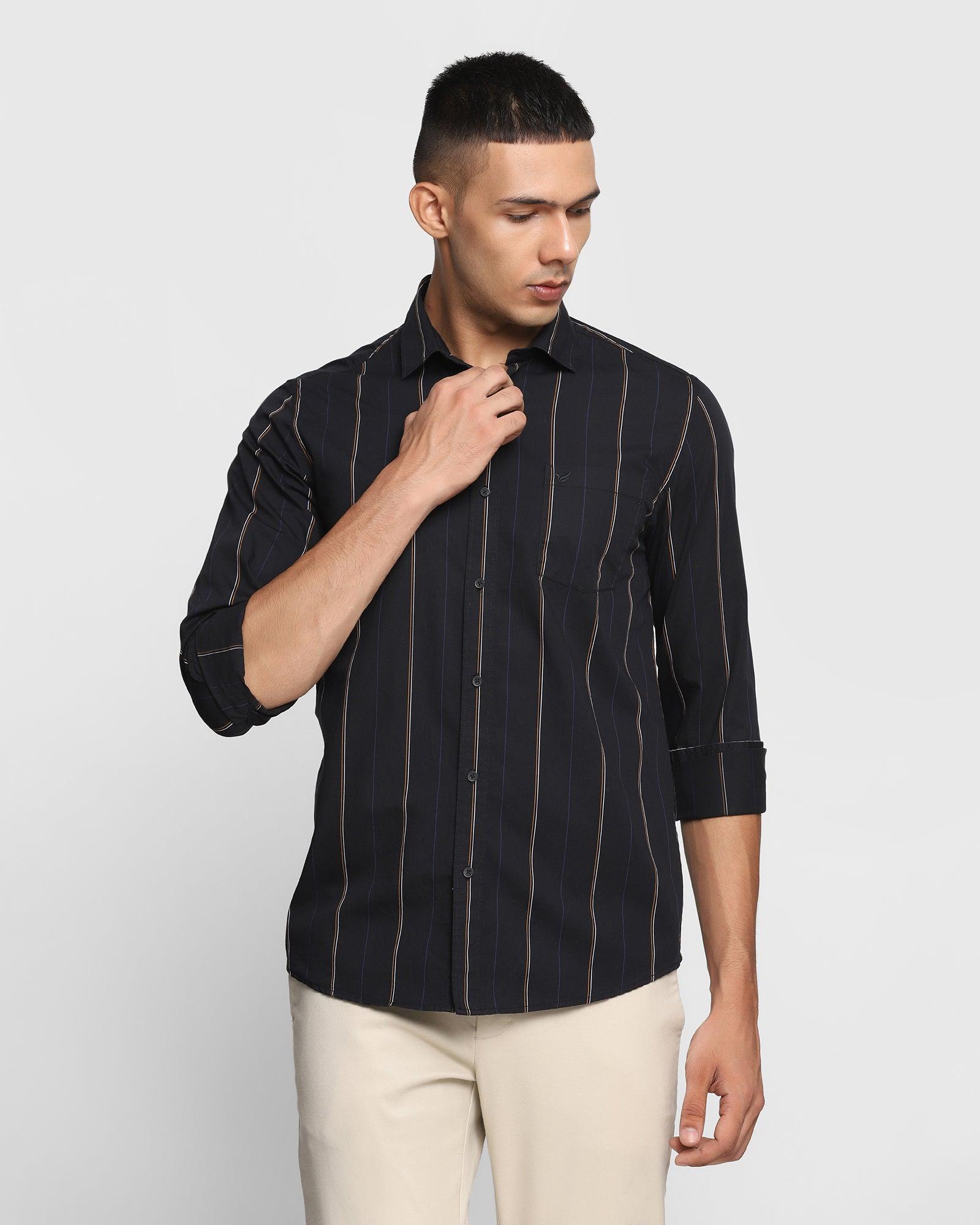 Casual Black Striped Shirt - Mystic