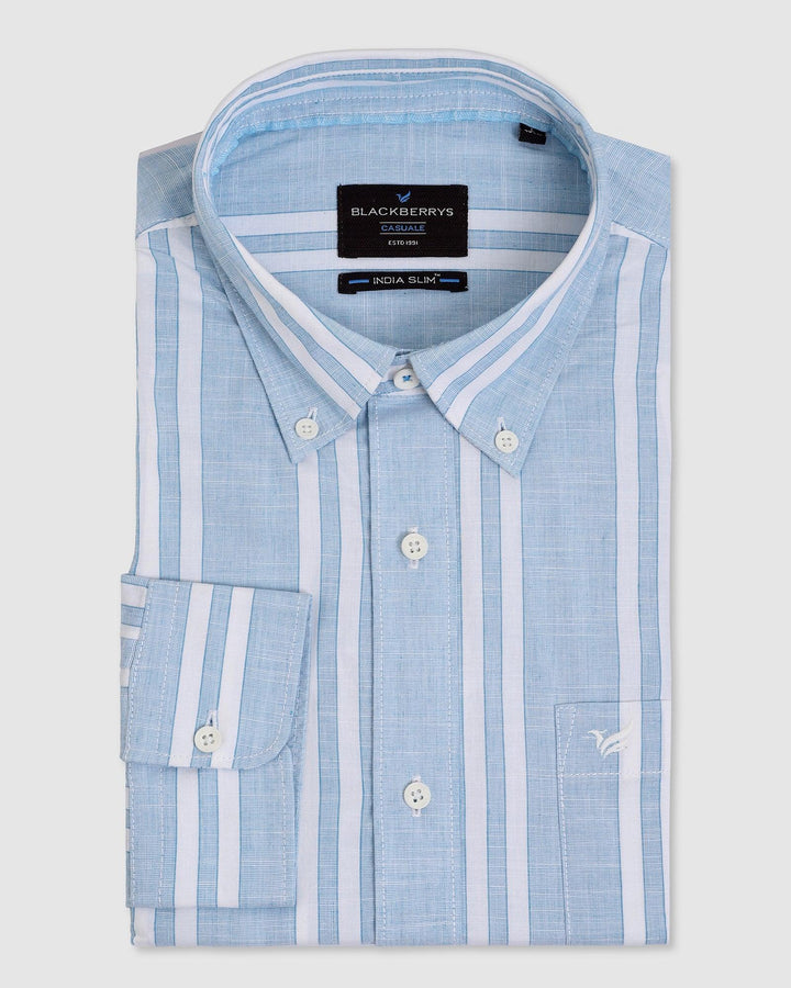 Casual Blue Striped Shirt - Surf