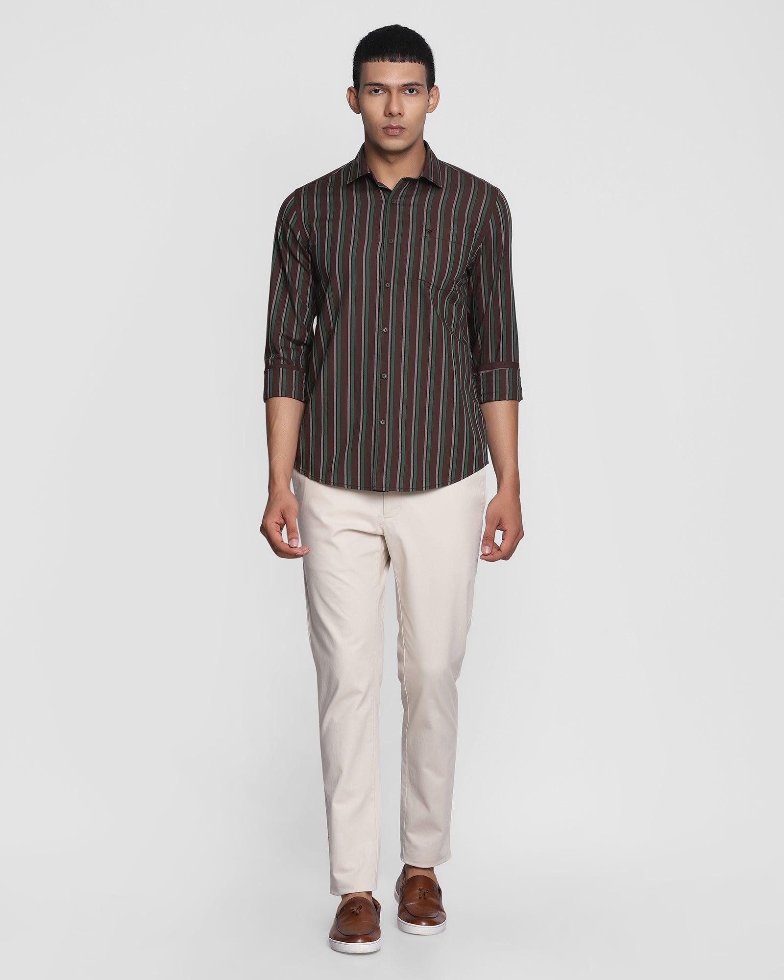 Casual Brown Striped Shirt - Twinner