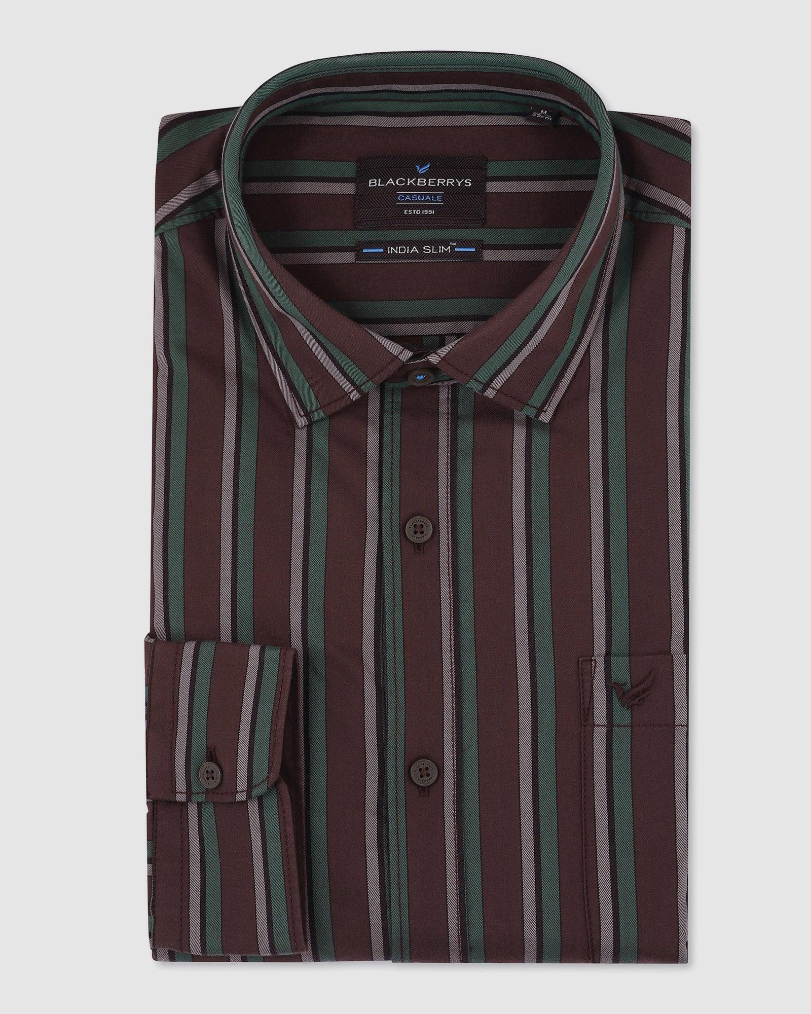 Casual Brown Striped Shirt - Twinner