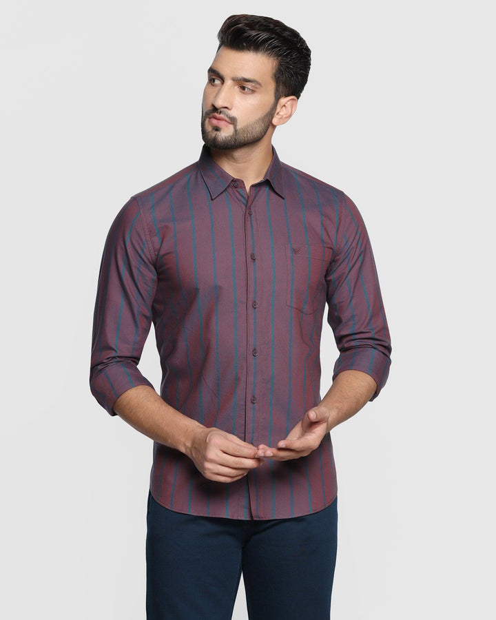 Casual Maroon Striped Shirt - Seri