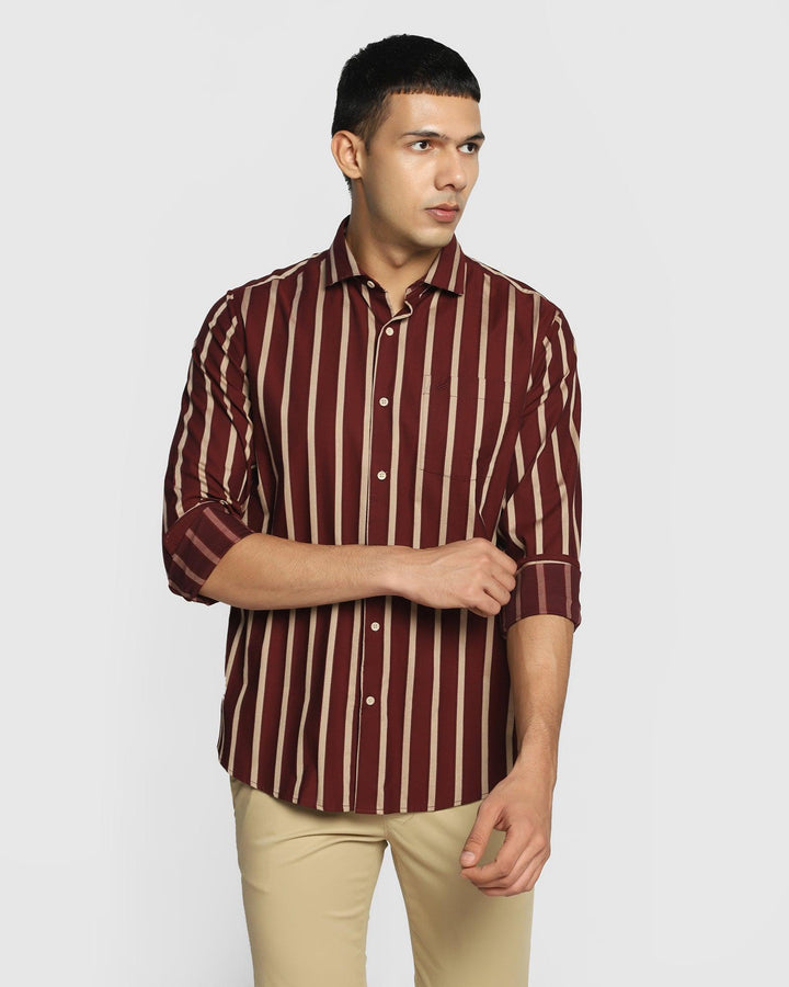 Casual Maroon Striped Shirt - Vigo