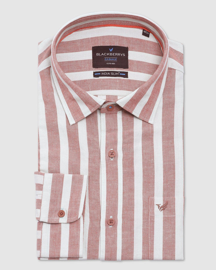 Linen Casual Ochre Striped Shirt - Naples