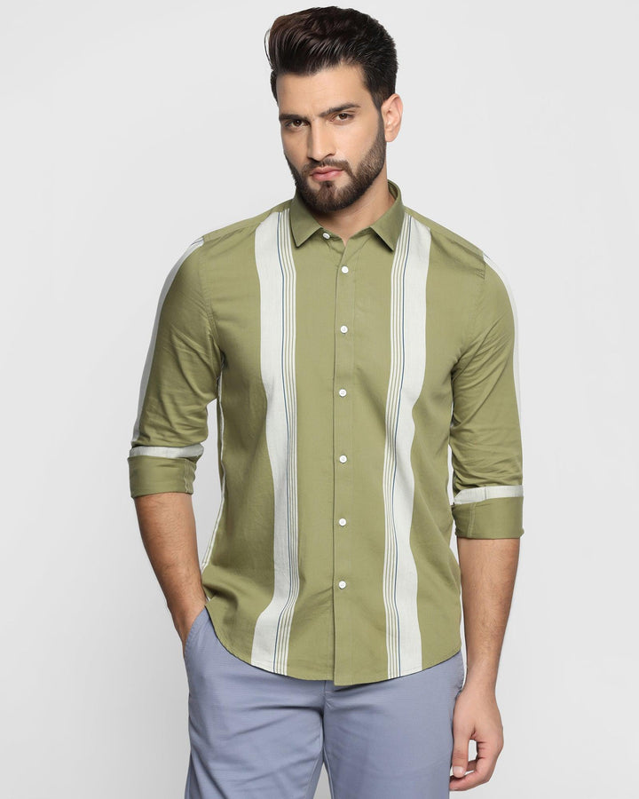 Casual Olive Striped Shirt - Flake