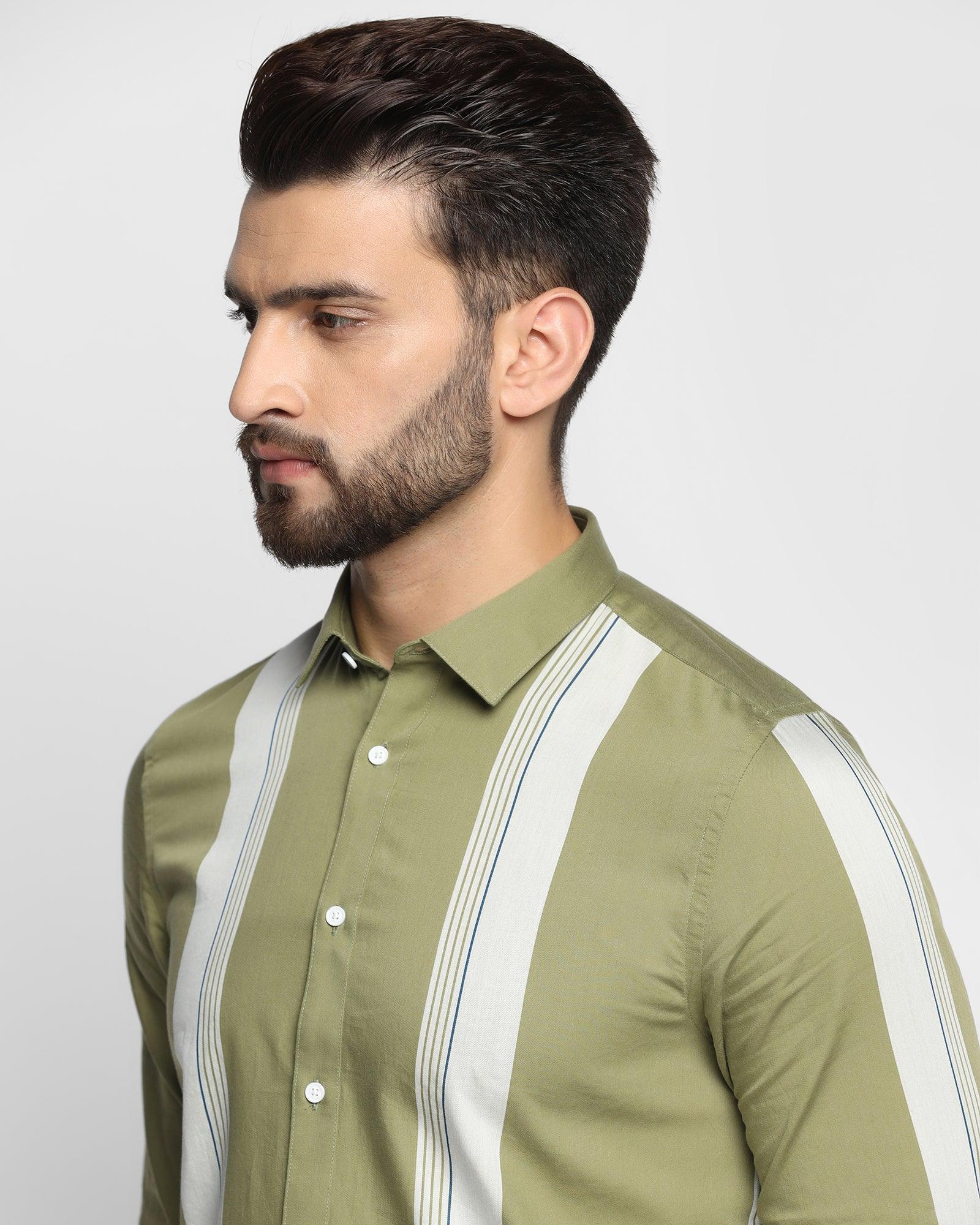Casual Olive Striped Shirt - Flake