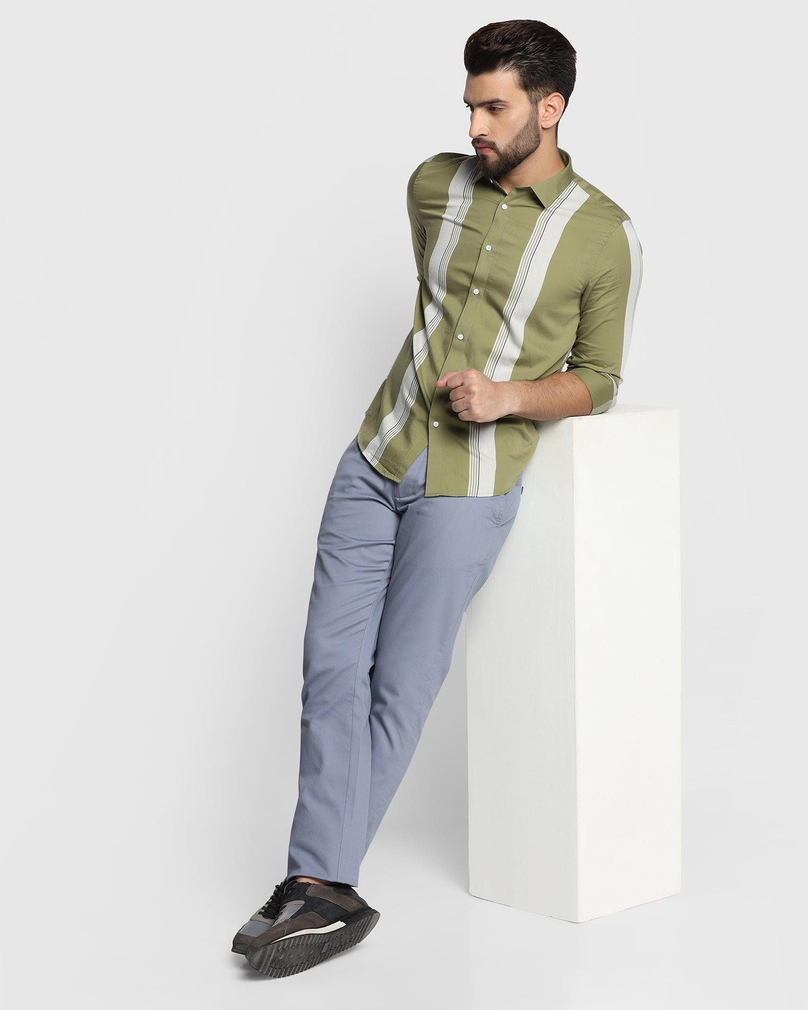 Casual Olive Striped Shirt - Flake