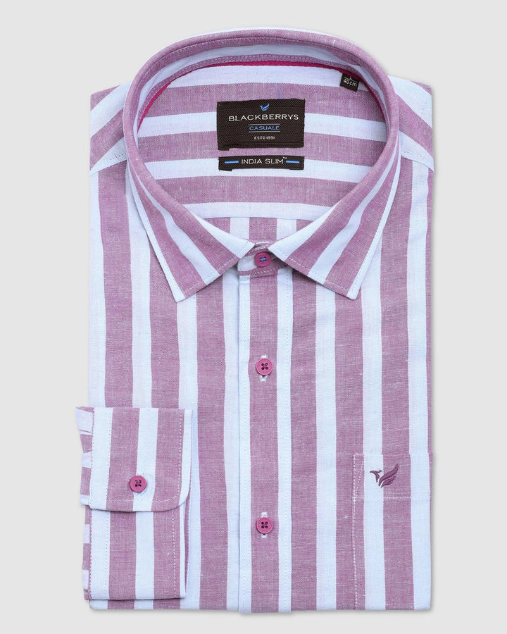 Linen Casual Pink Striped Shirt - Naples