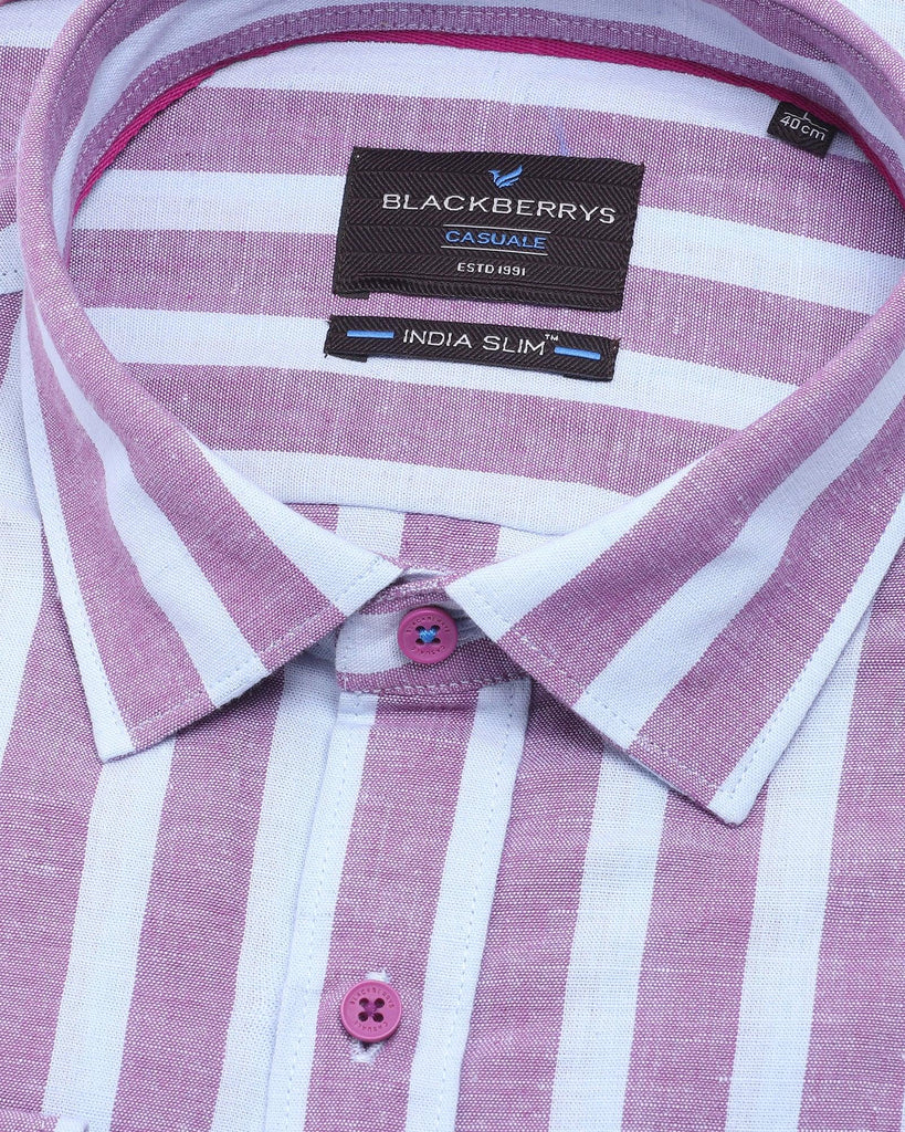 Linen Casual Pink Striped Shirt - Naples