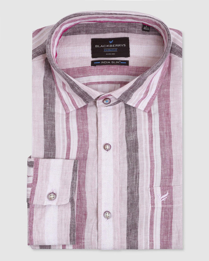 Linen Casual Plum Striped Shirt - Dublin