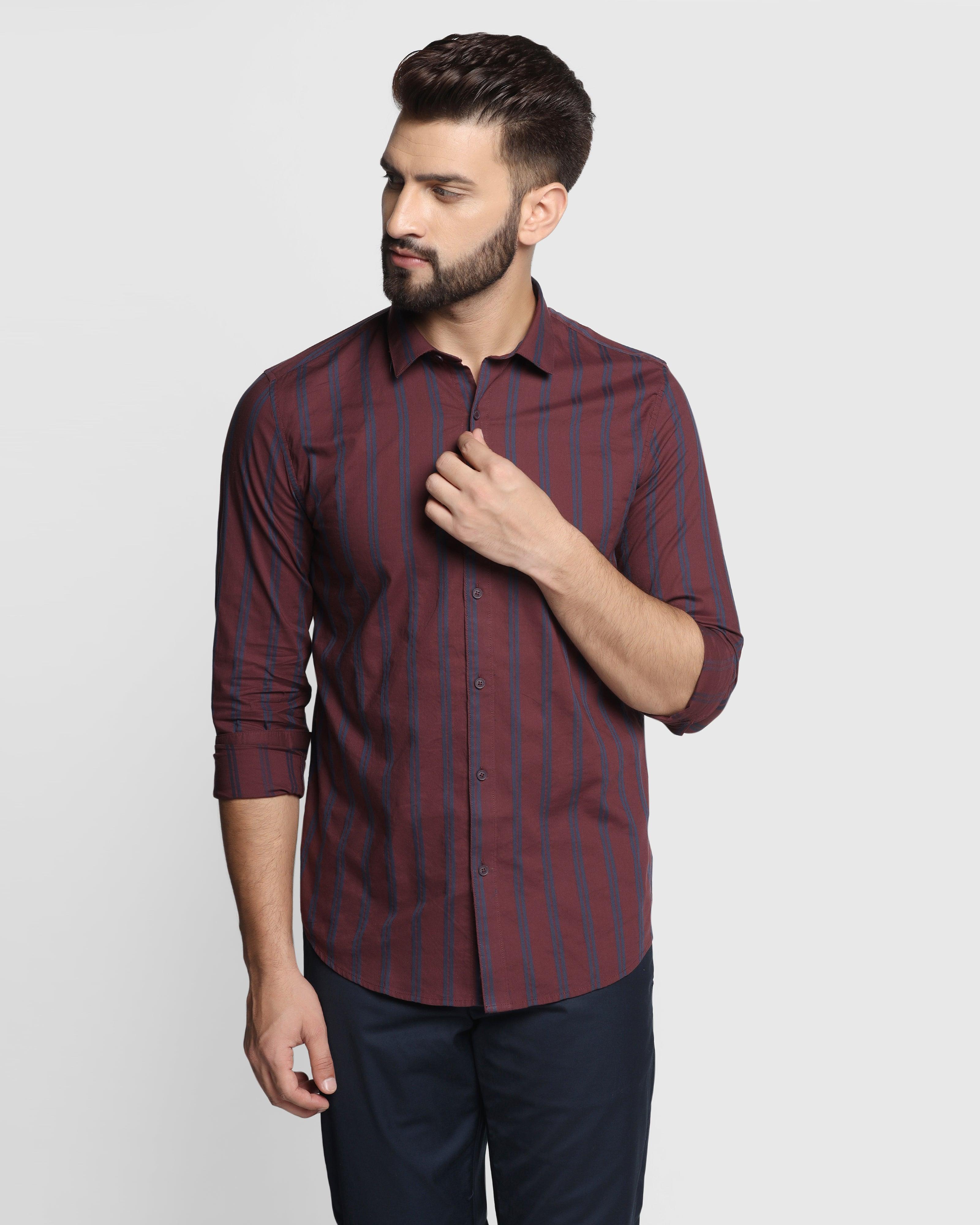 Stripe Casual Shirt In Wine (Sole) - Blackberrys