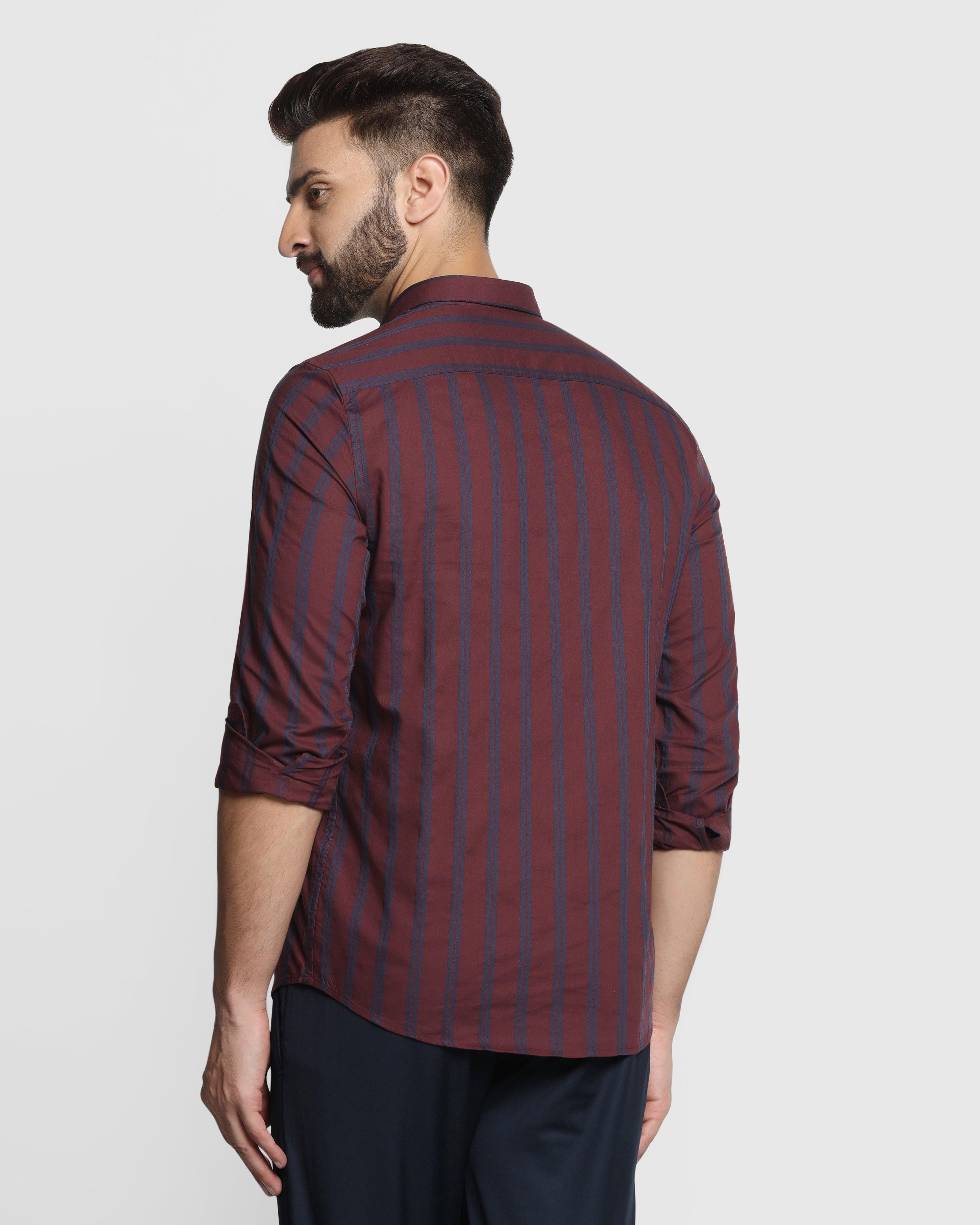 Stripe Casual Shirt In Wine (Sole) - Blackberrys