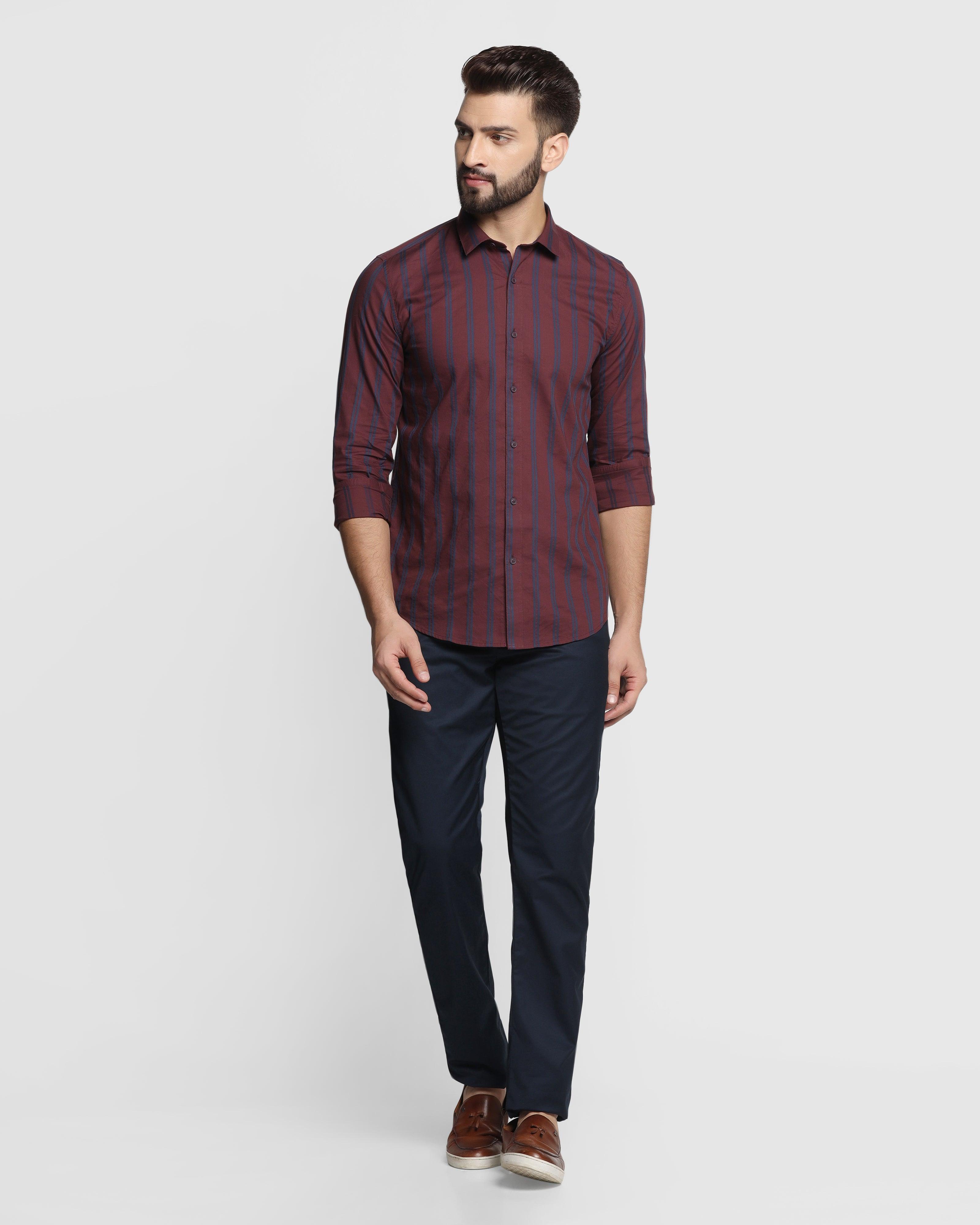 Stripe Casual Shirt In Wine (Sole) - Blackberrys