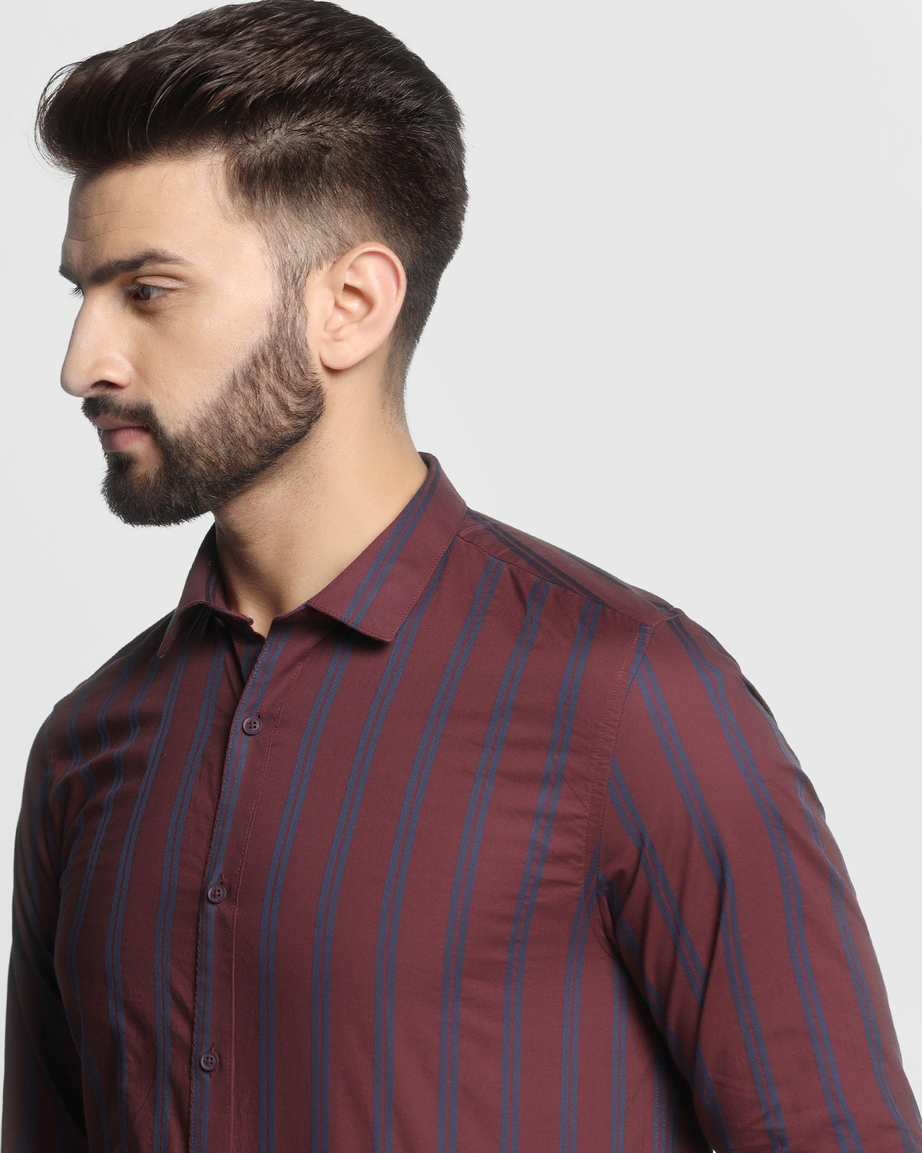 Stripe Casual Shirt In Wine (Sole) - Blackberrys