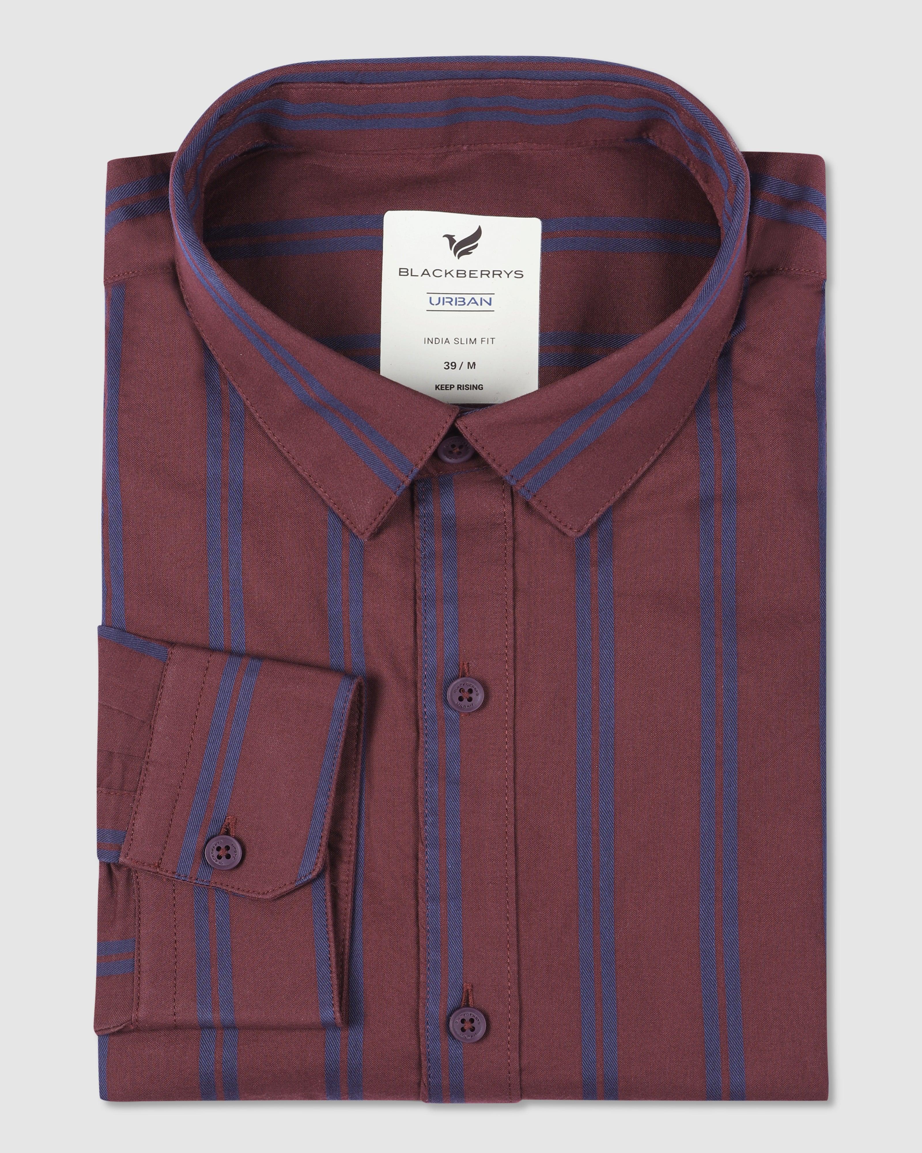 Stripe Casual Shirt In Wine (Sole) - Blackberrys