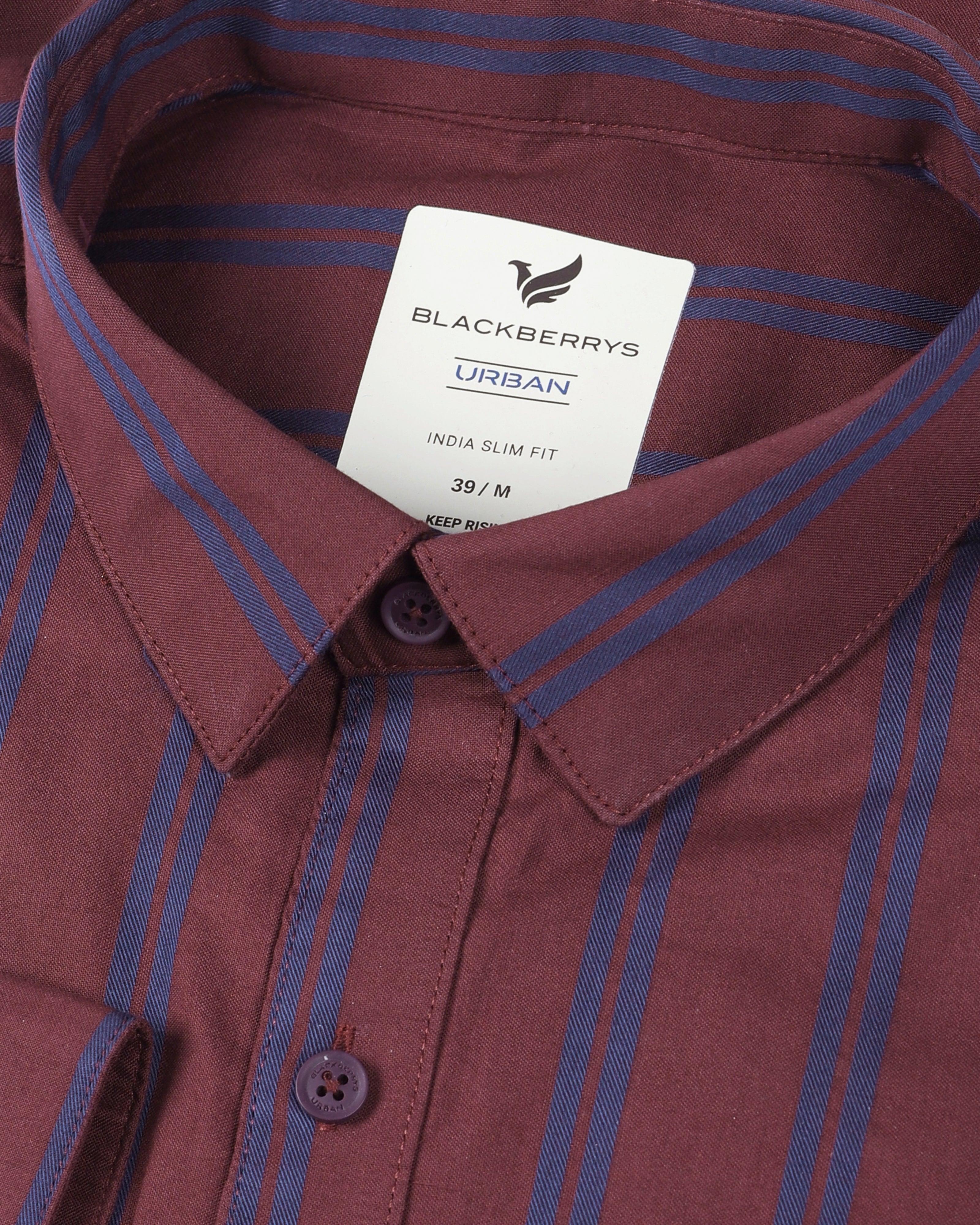 Stripe Casual Shirt In Wine (Sole) - Blackberrys