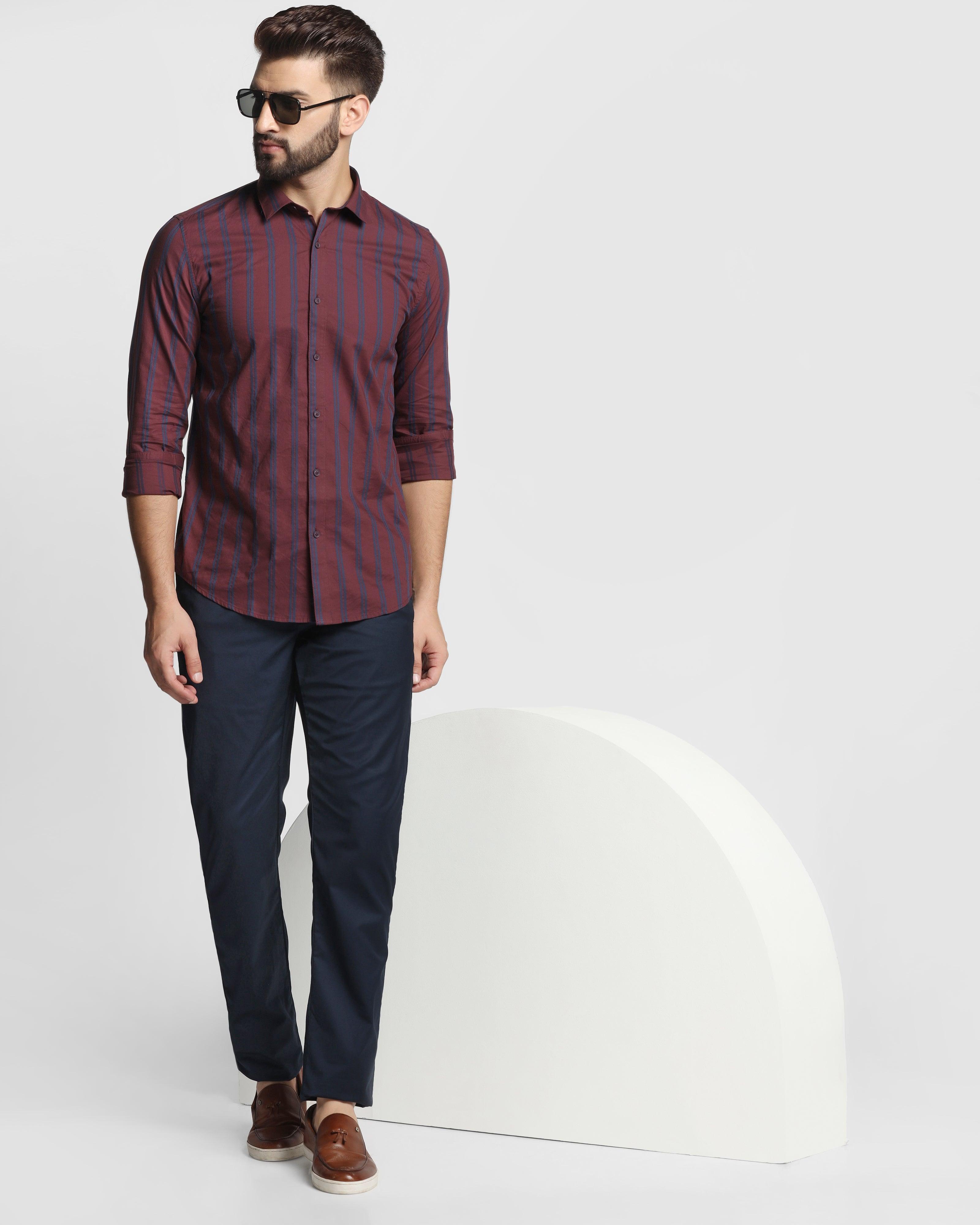 Stripe Casual Shirt In Wine (Sole) - Blackberrys