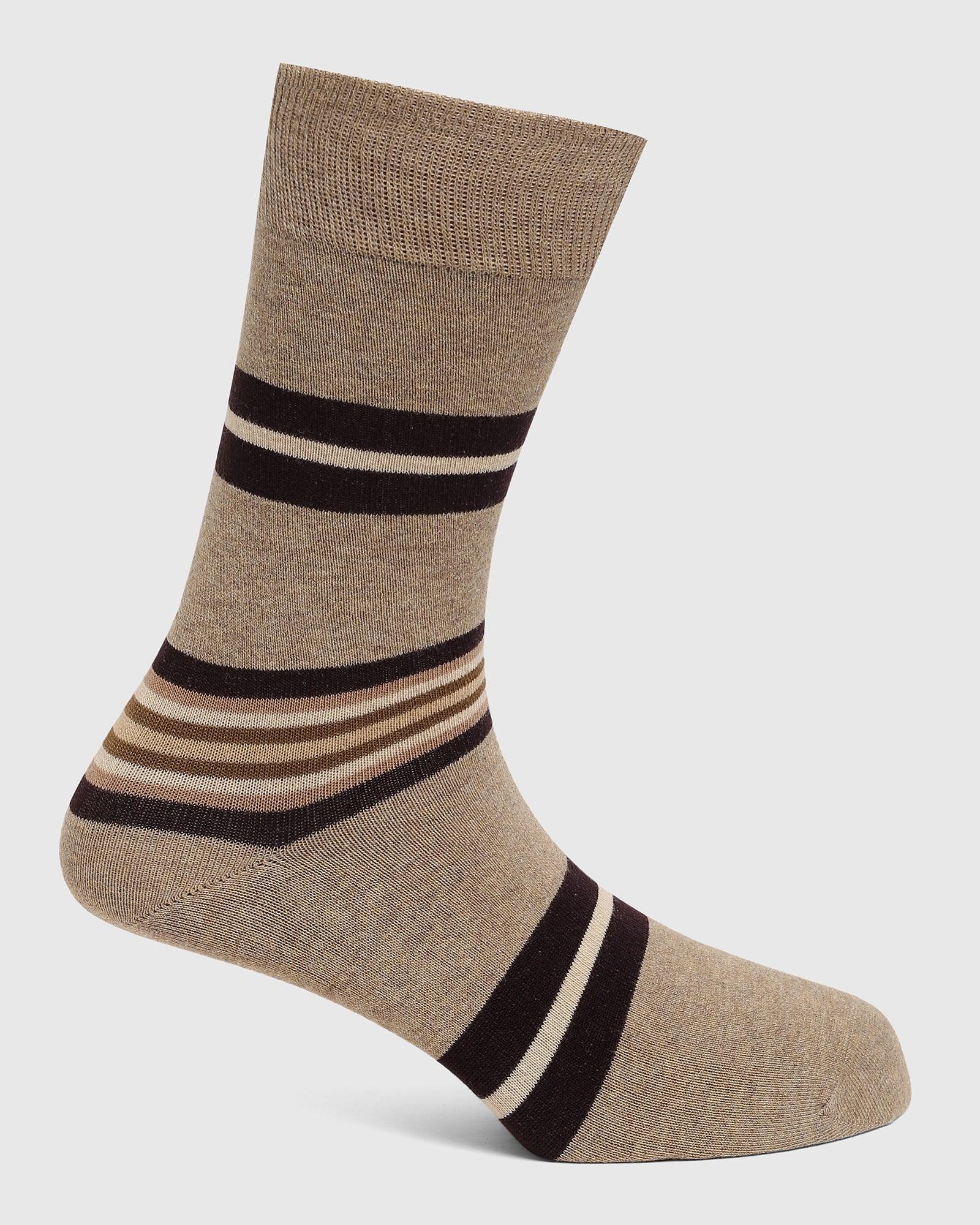 Cotton Beige Stripe Socks - Quillain
