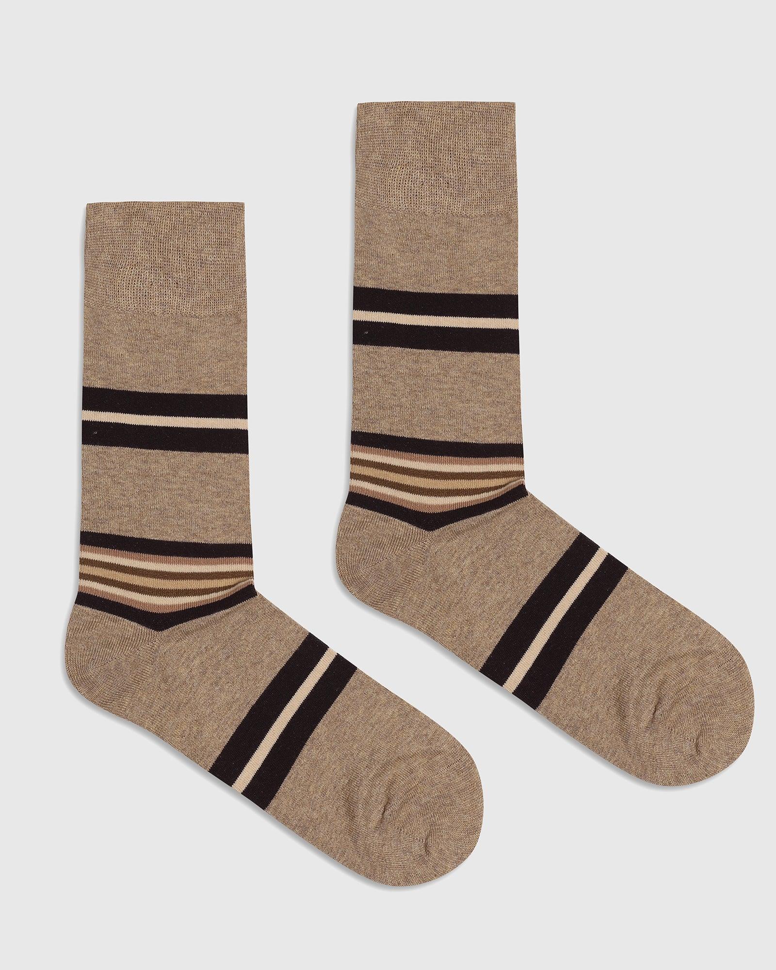 Cotton Beige Stripe Socks - Quillain