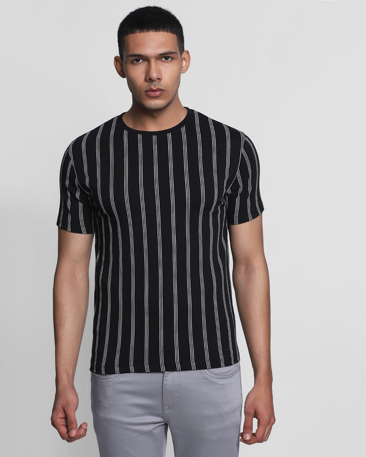 Crew Neck Black Striped T-Shirt - Triple