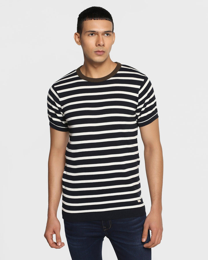 Crew Neck Navy Striped T-Shirt - Sasuke