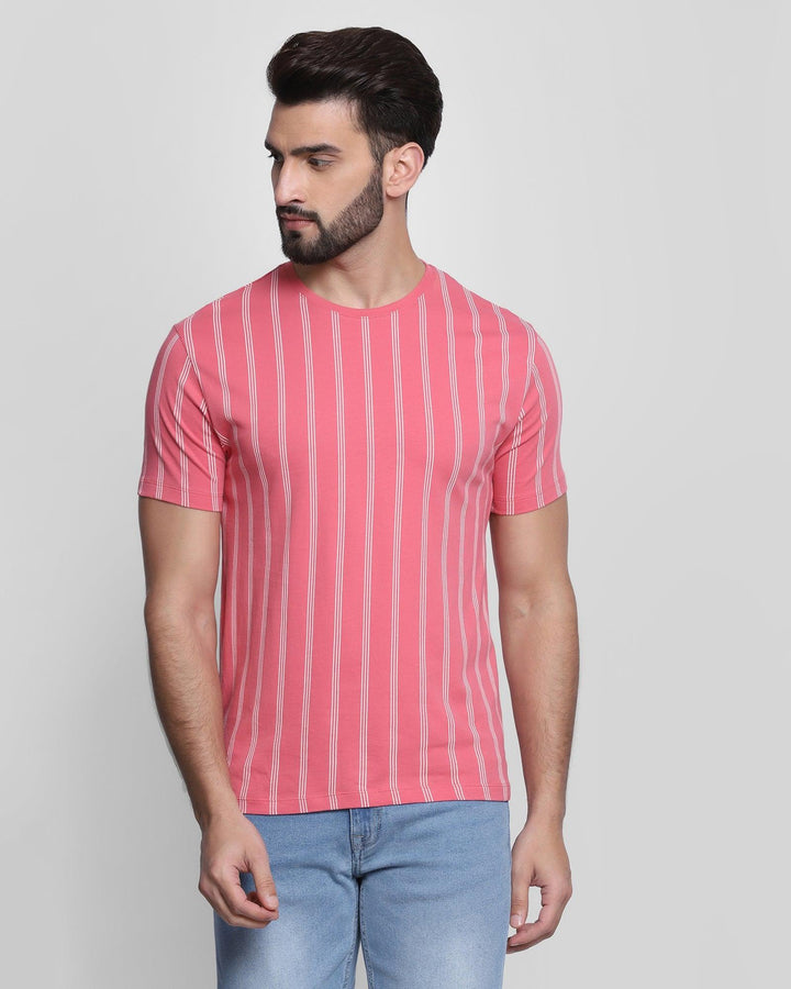 Crew Neck Rasberry Striped T-Shirt - Triple