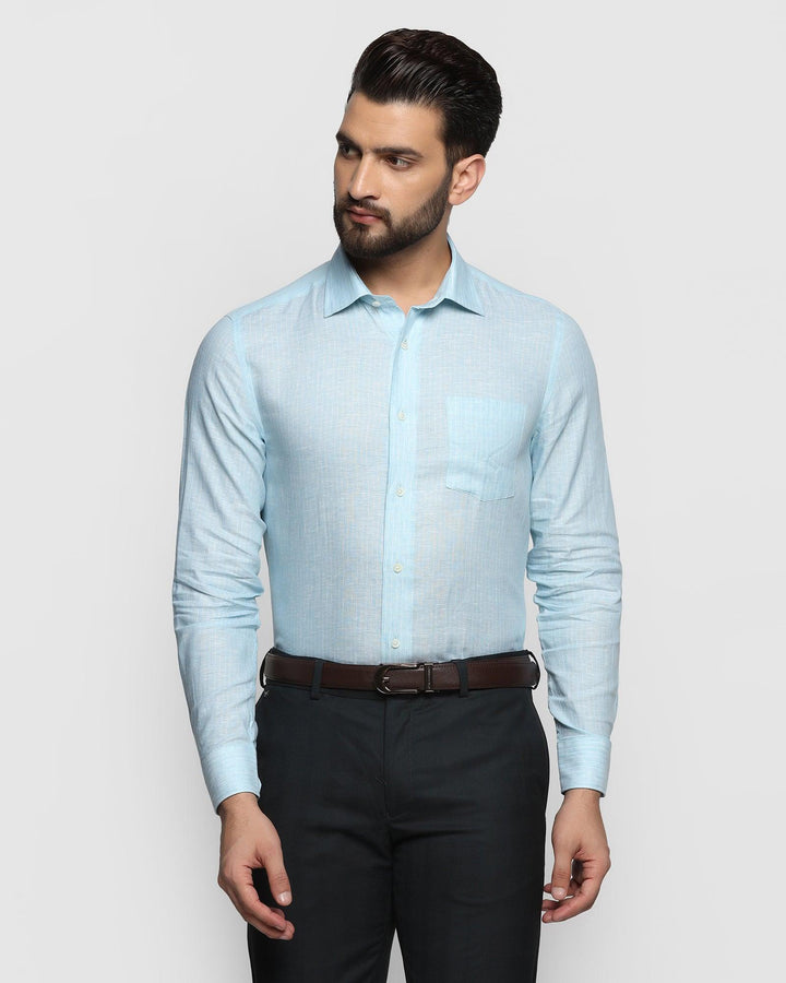 Linen Formal Aqua Striped Shirt - Idris