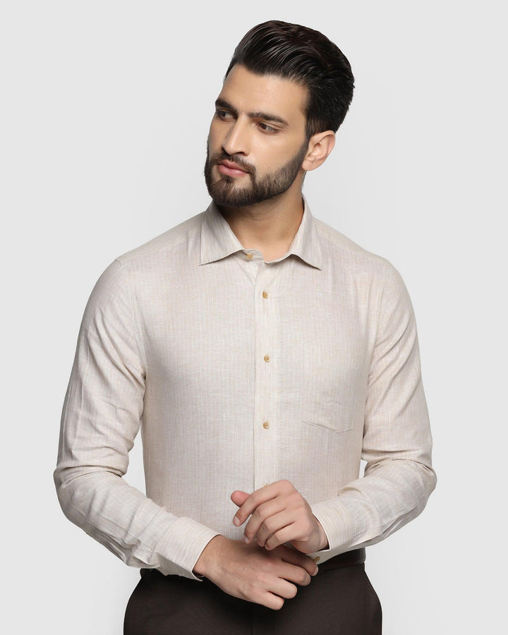 Linen Formal Beige Striped Shirt - Idris