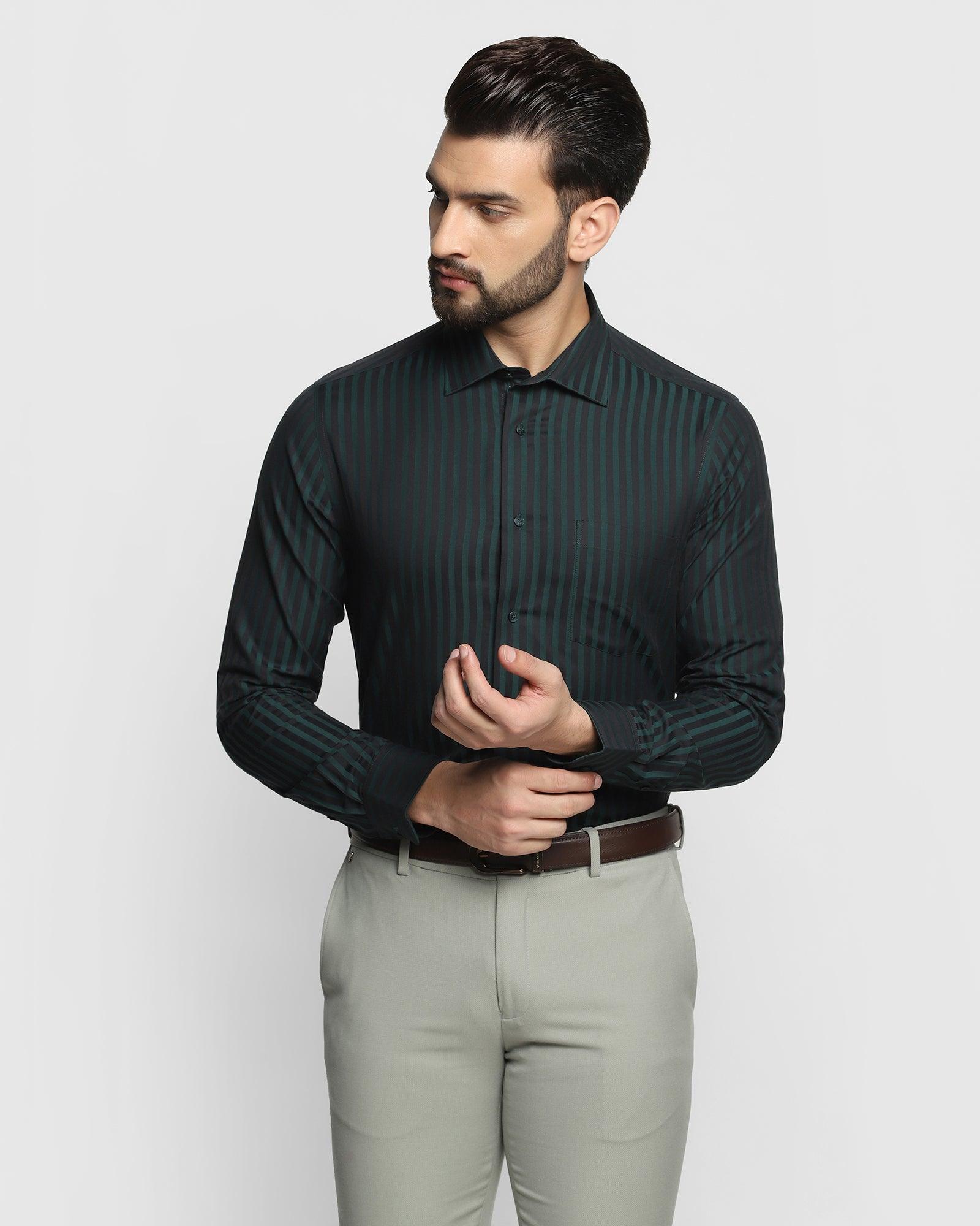 Formal Bottle Green Striped Shirt - Marcel