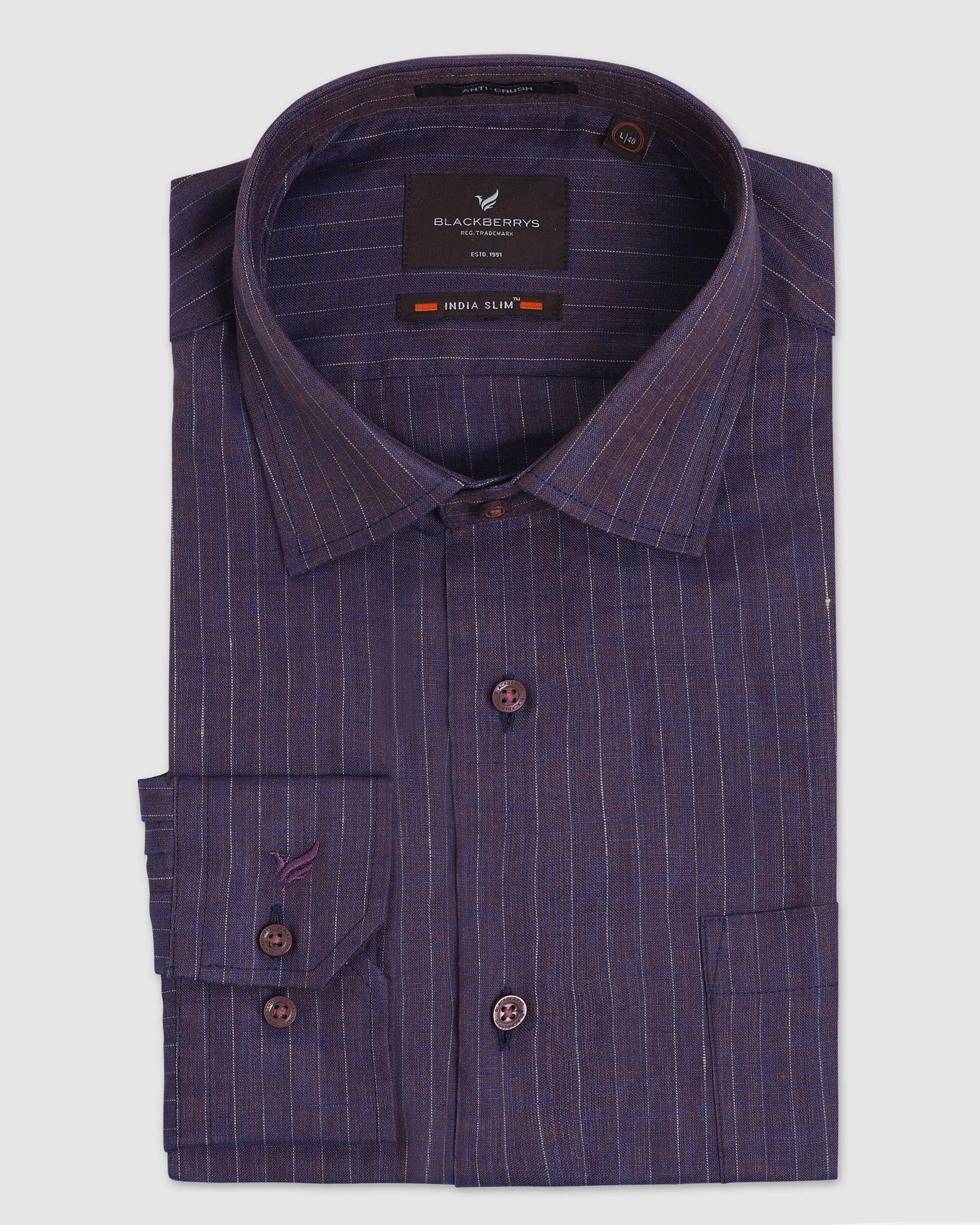 Linen Formal Purple Striped Shirt - Grant