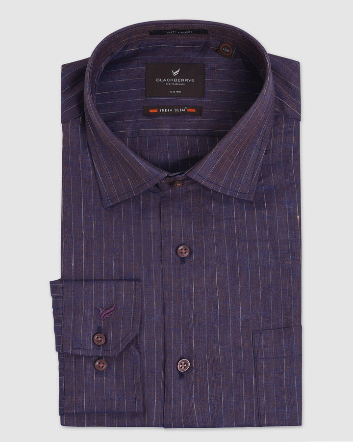 Linen Formal Purple Striped Shirt - Grant