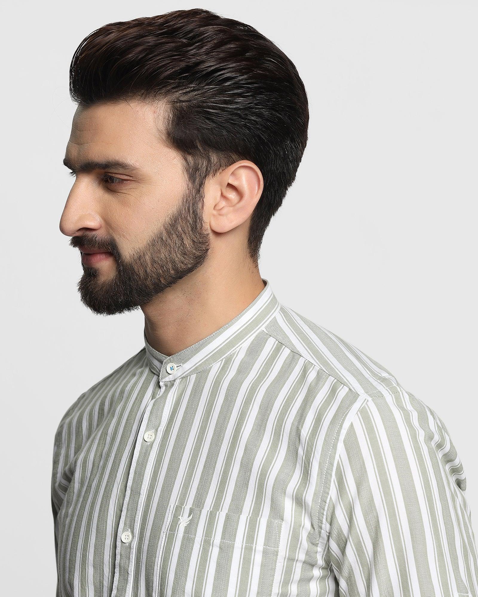 Casual Olive Striped Shirt - Solana