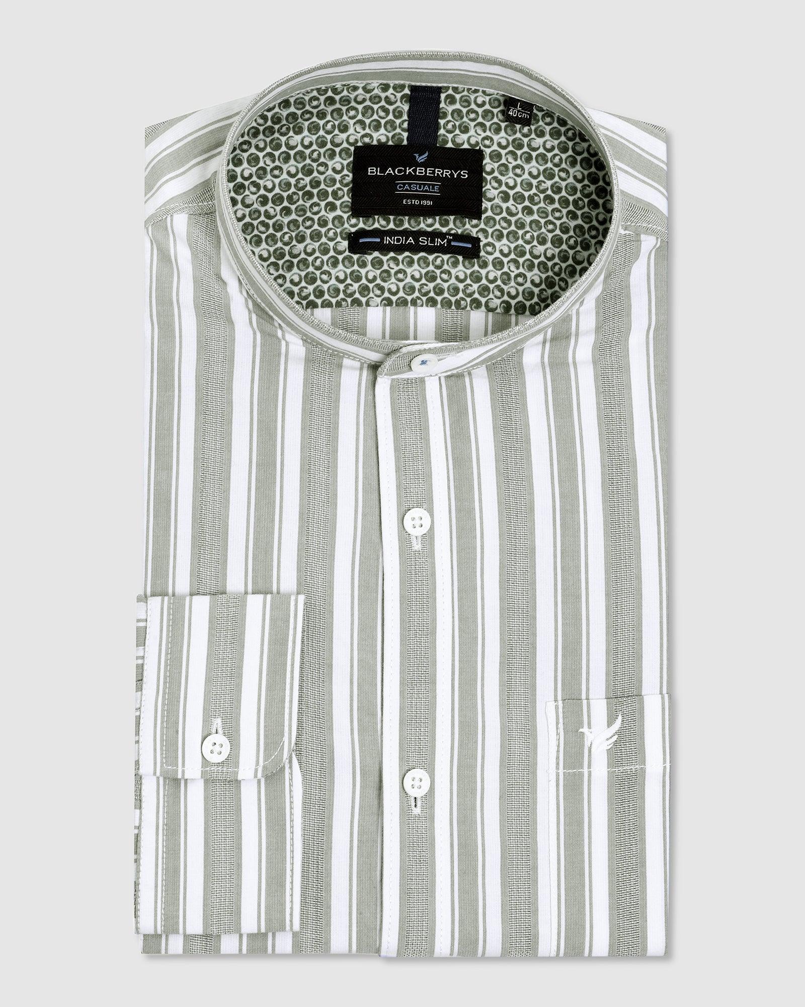 Casual Olive Striped Shirt - Solana