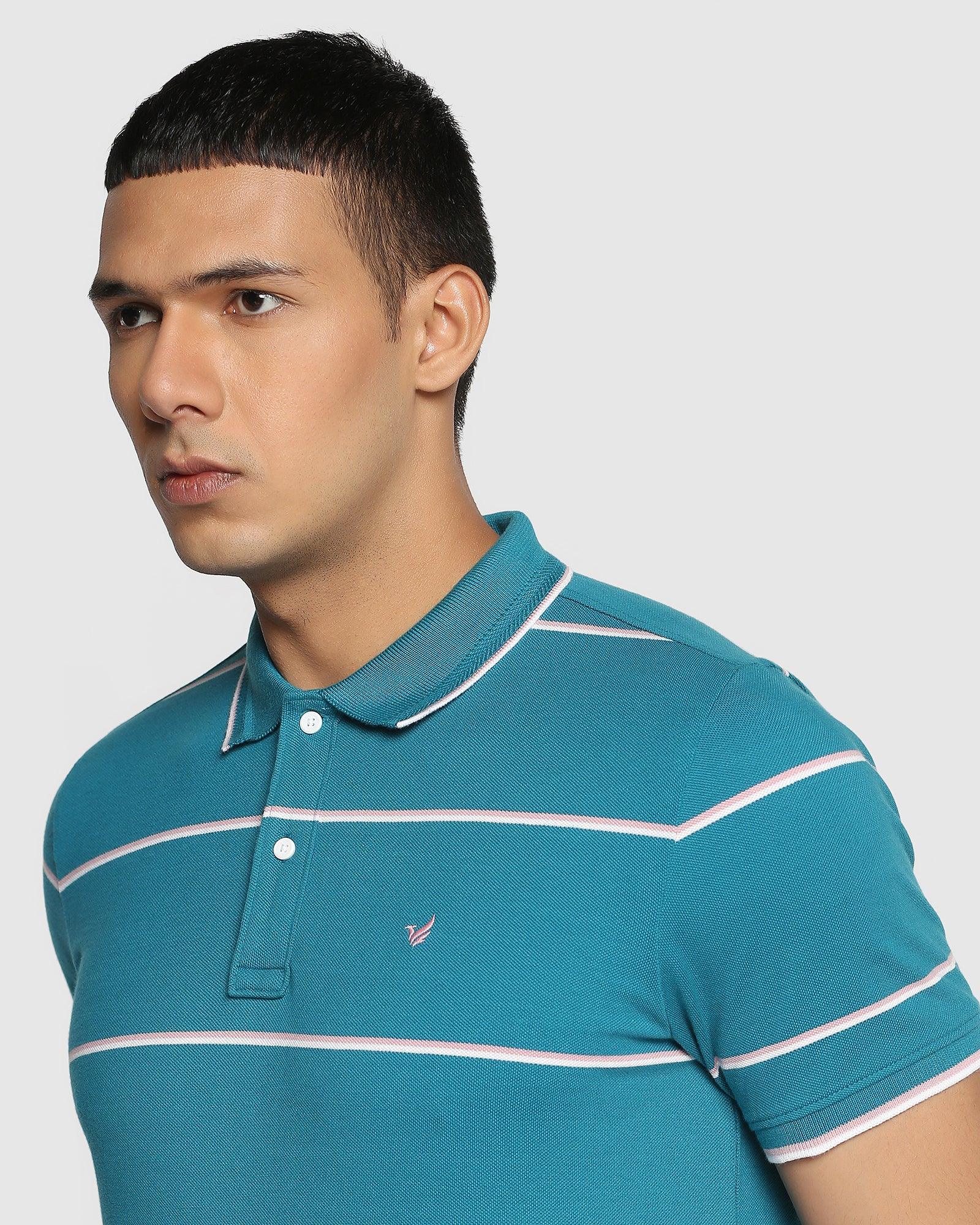 Polo Electric Blue Striped T Shirt - Vertical