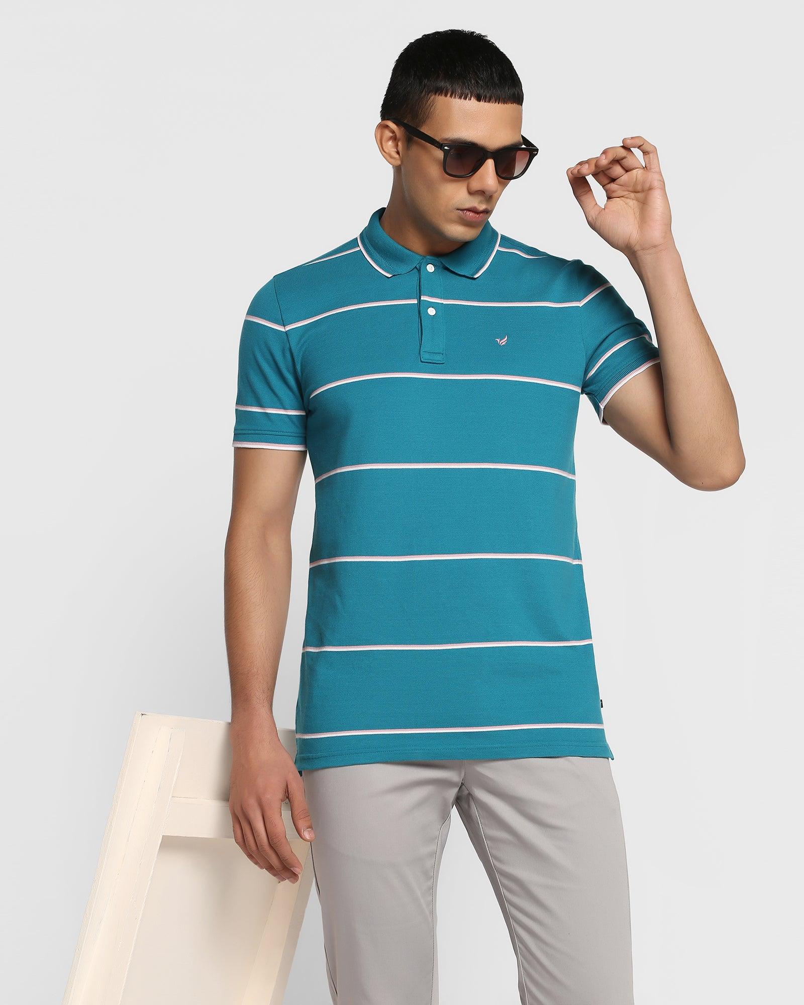 Polo Electric Blue Striped T Shirt - Vertical