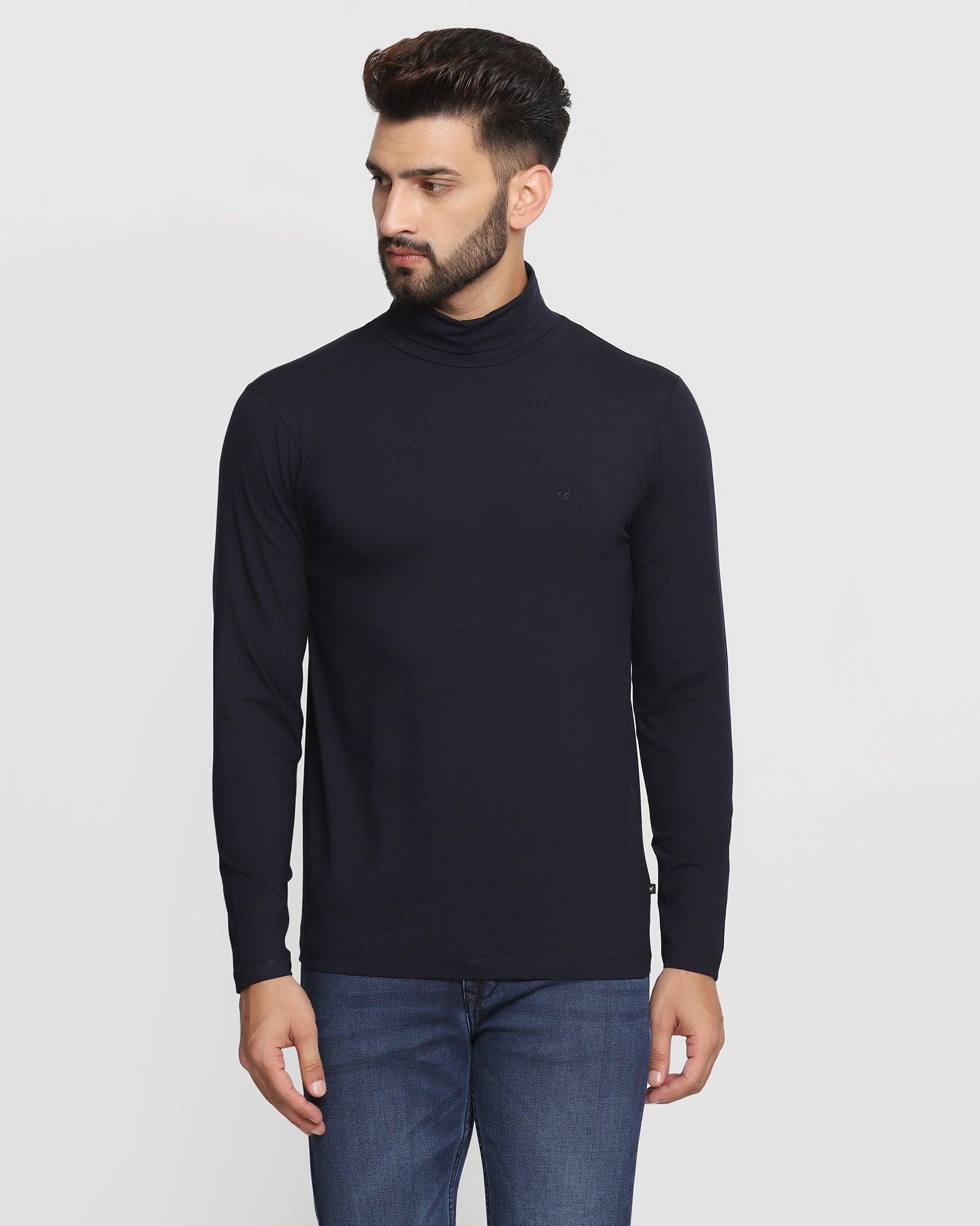 Stylized Collar Navy Solid T-Shirt - Jimmy