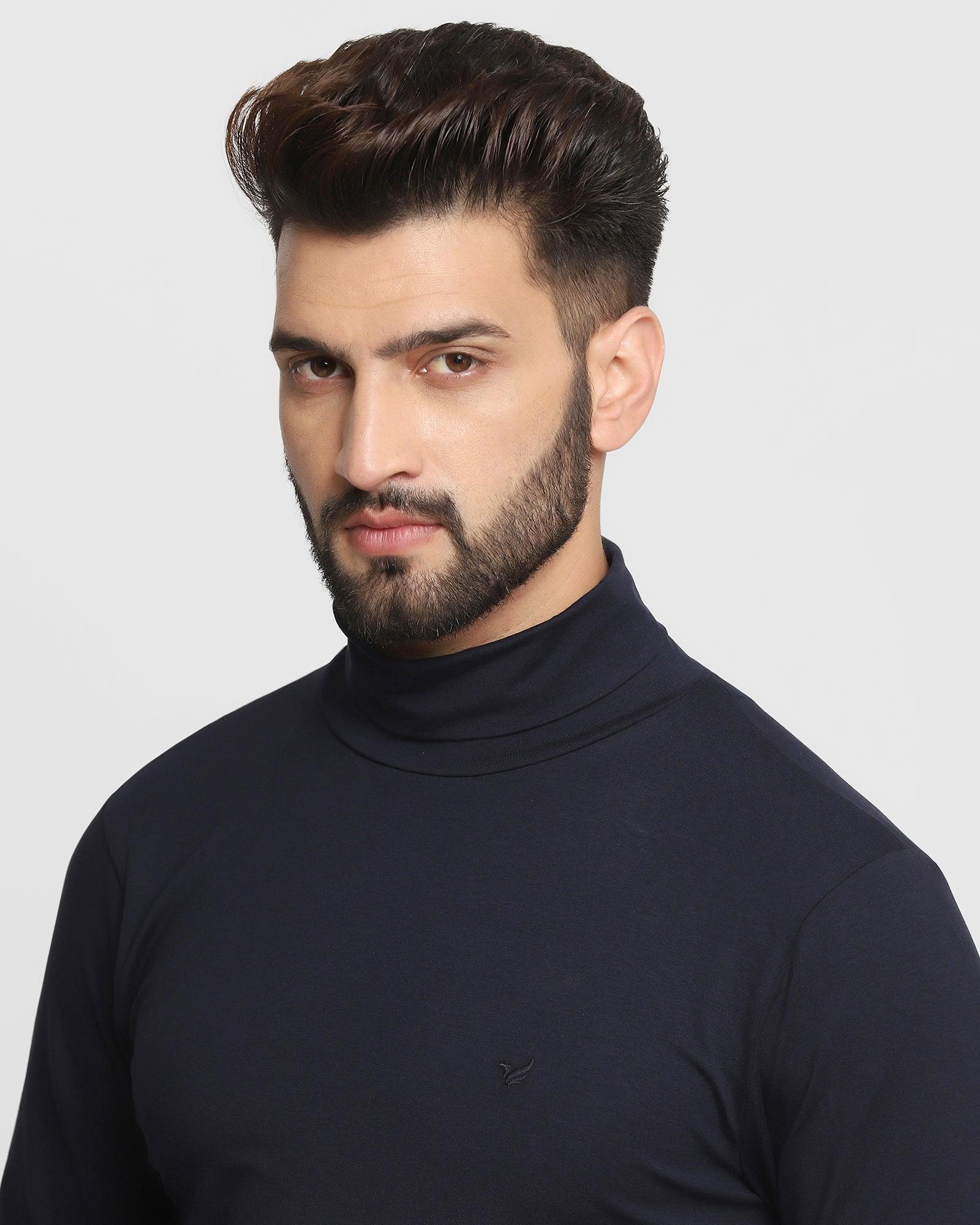 Stylized Collar Navy Solid T Shirt - Jimmy