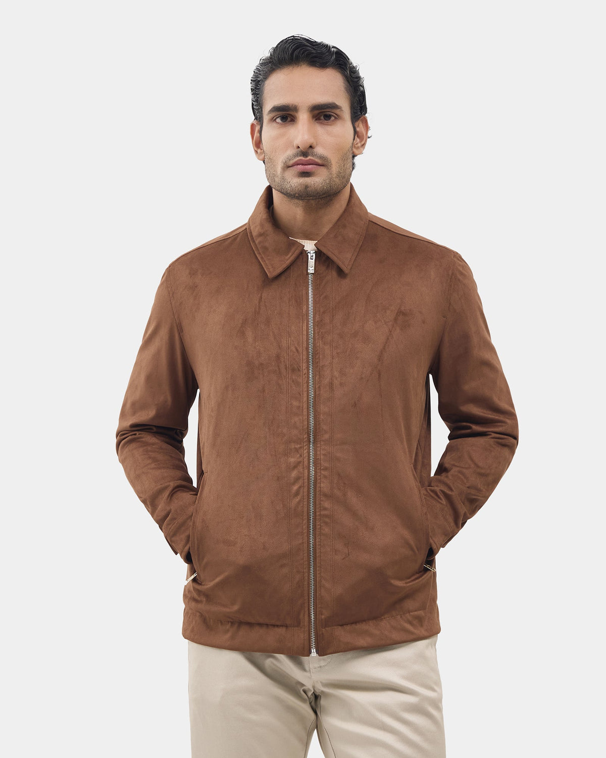 Tan Solid Zipper Jacket - Shtosh