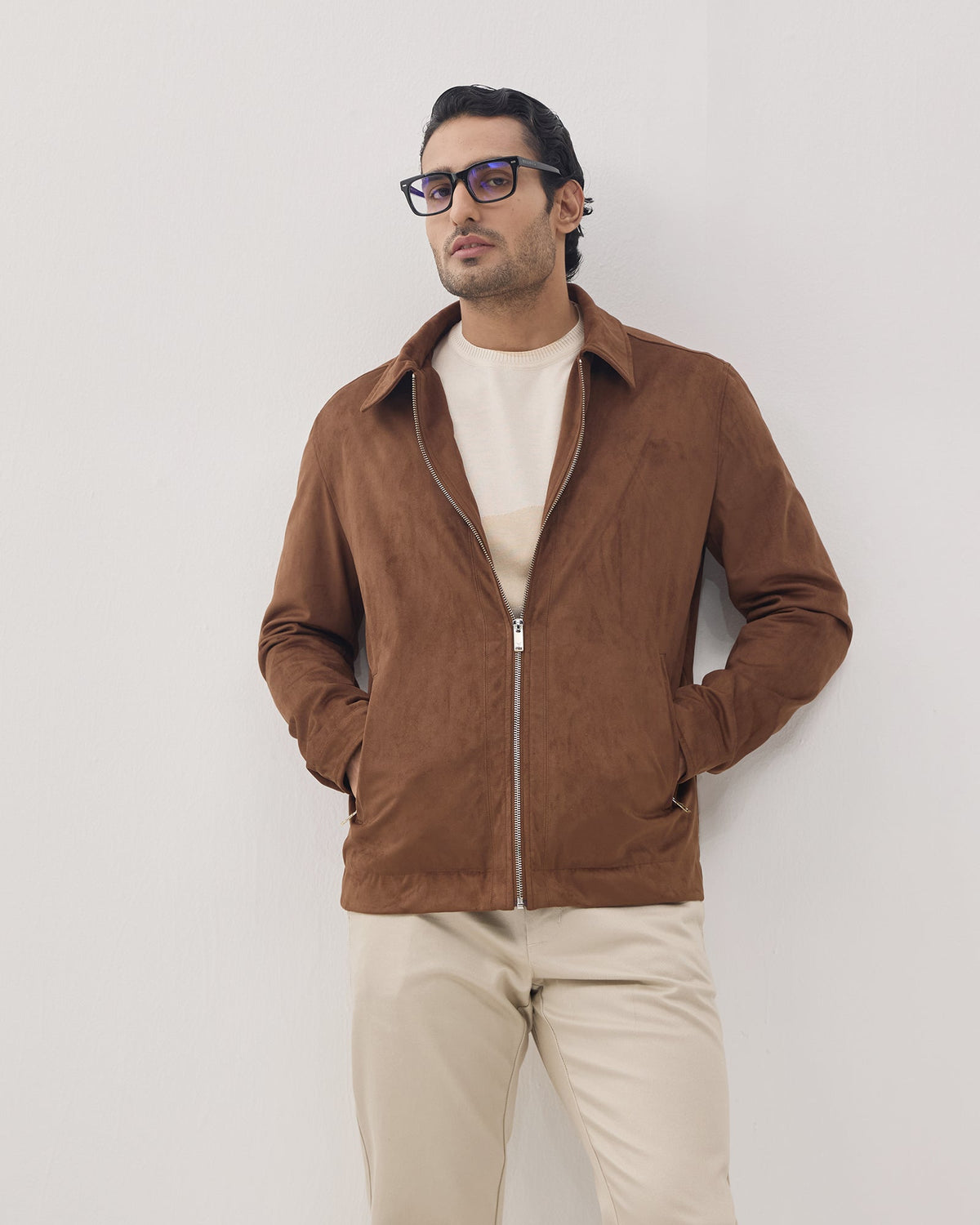 Tan Solid Zipper Jacket - Shtosh