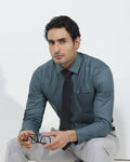 Teal Grey Unwrinkle Textured Shirt - P31