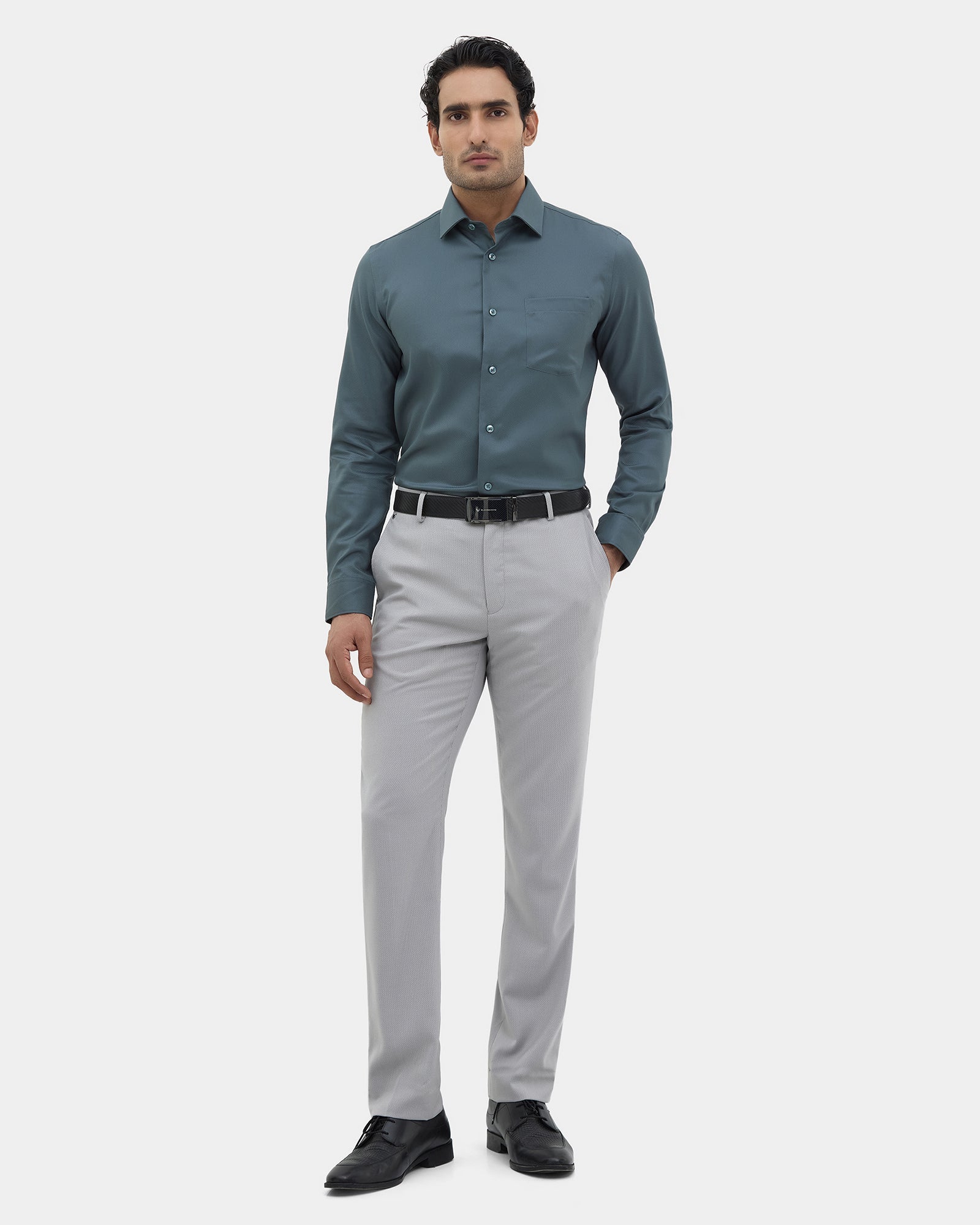 Teal Grey Unwrinkle Textured Shirt - P31