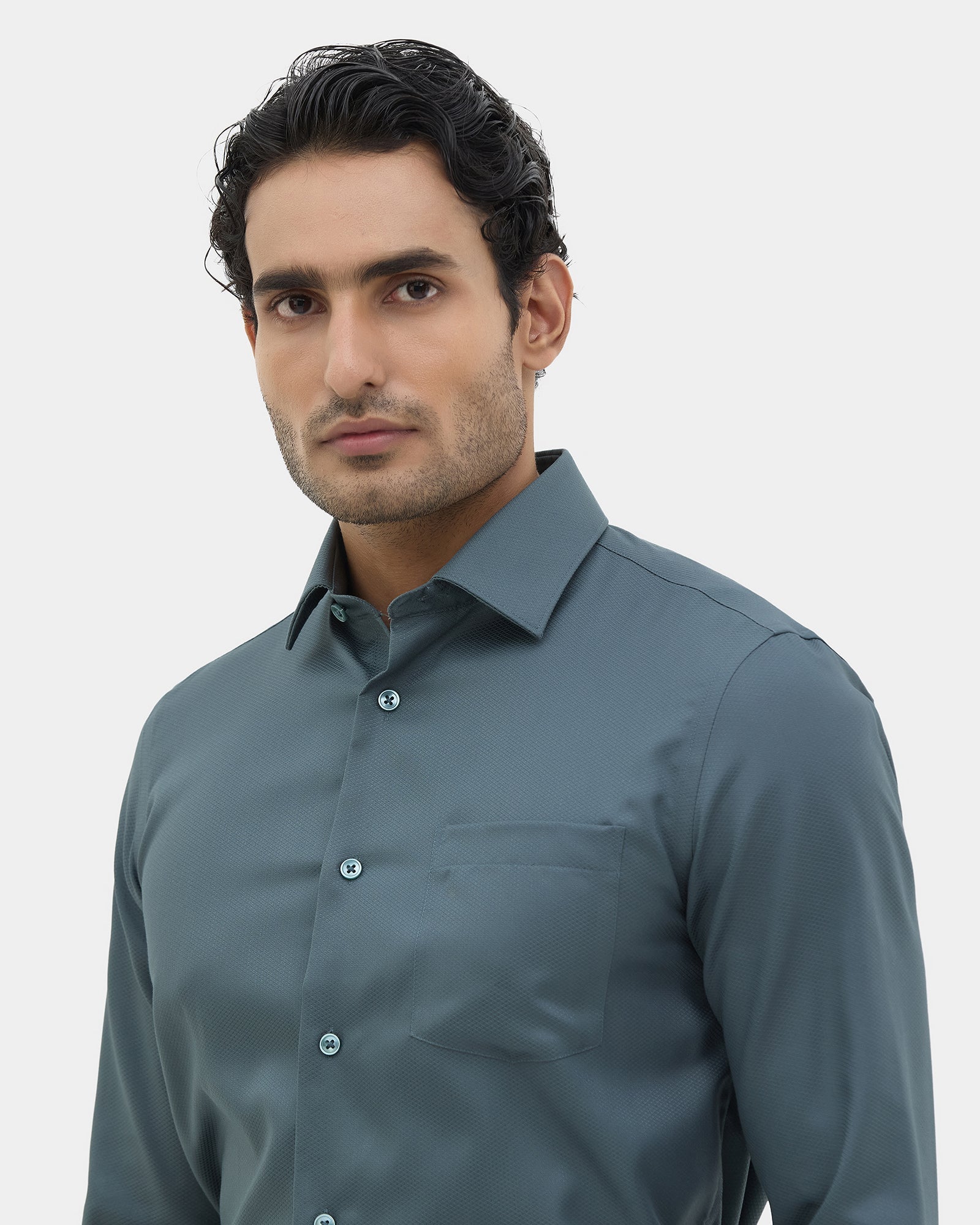 Teal Grey Unwrinkle Textured Shirt - P31