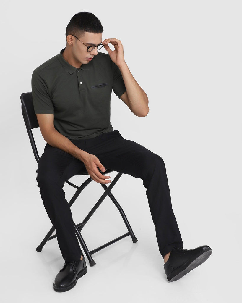 TechPro Slim Comfort B-95 Casual Black Solid Khakis - Canis