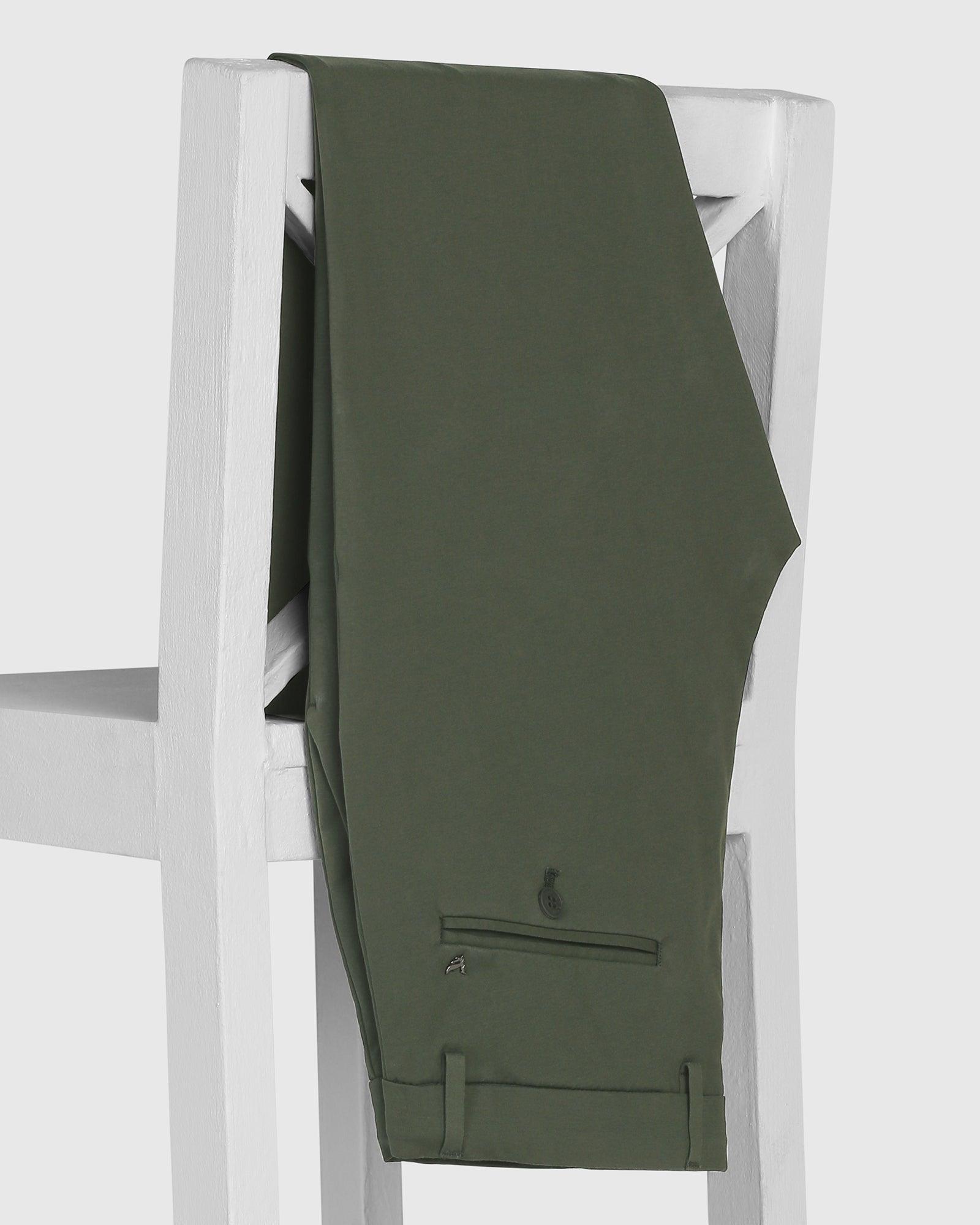 TechPro Slim Fit B-91 Casual Dark Olive Solid Khakis - Ziea