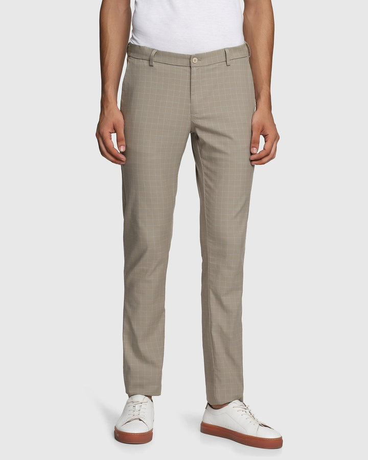 TechPro Slim Fit B-91 Casual Beige Check Khakis - Cosmos