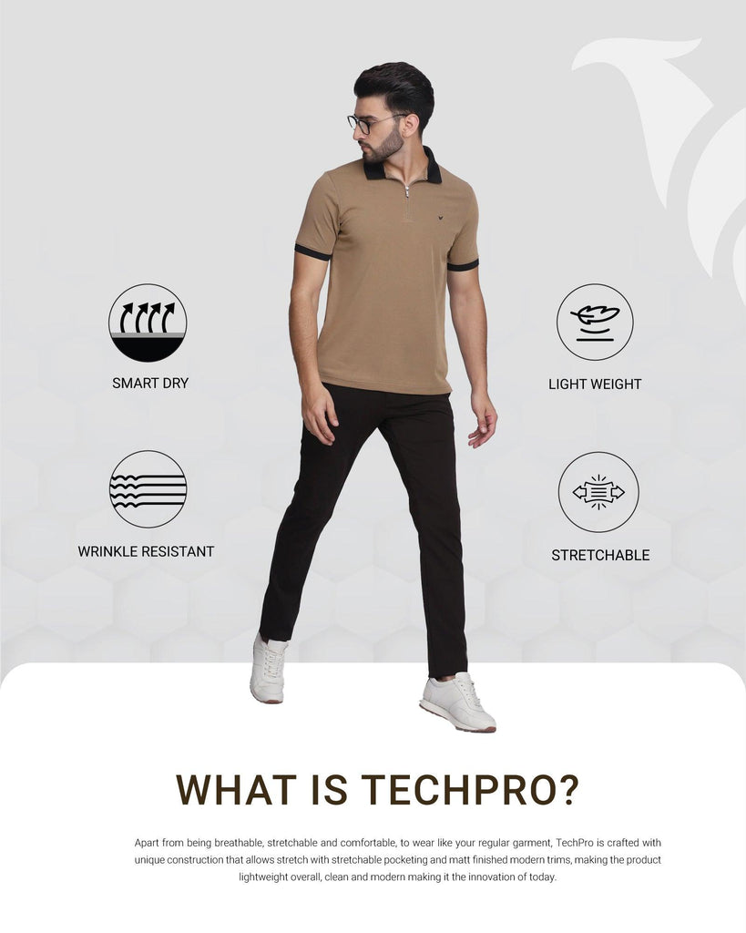 TechPro Polo Khaki Solid T-Shirt - Elite