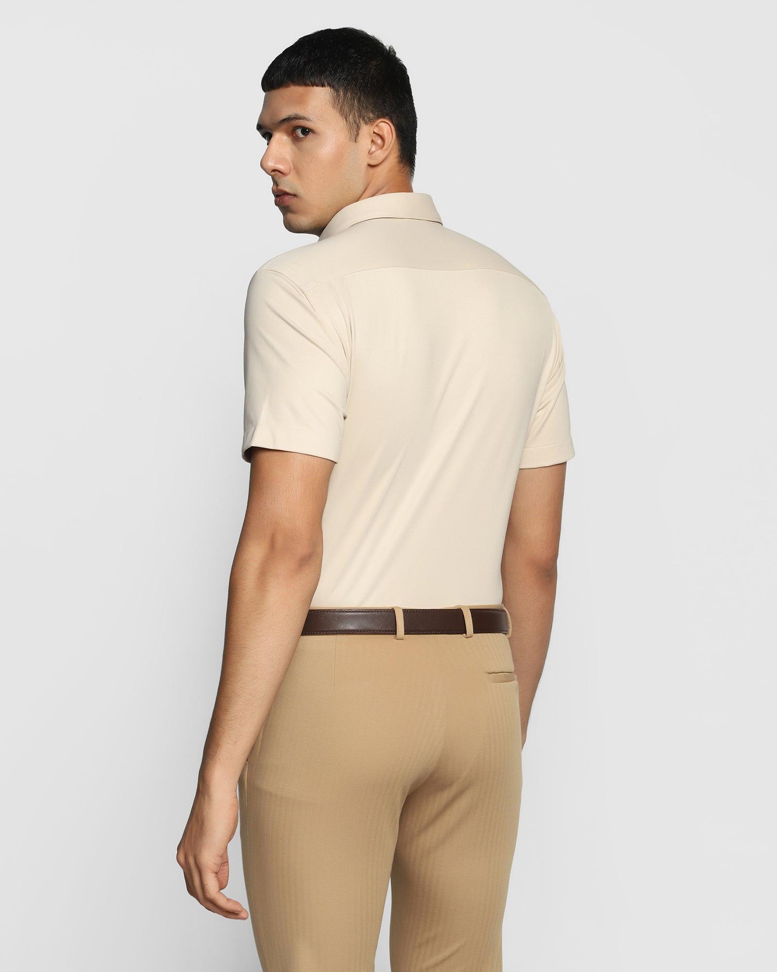 TechPro Formal Half Sleeve Beige Solid Shirt - Payback